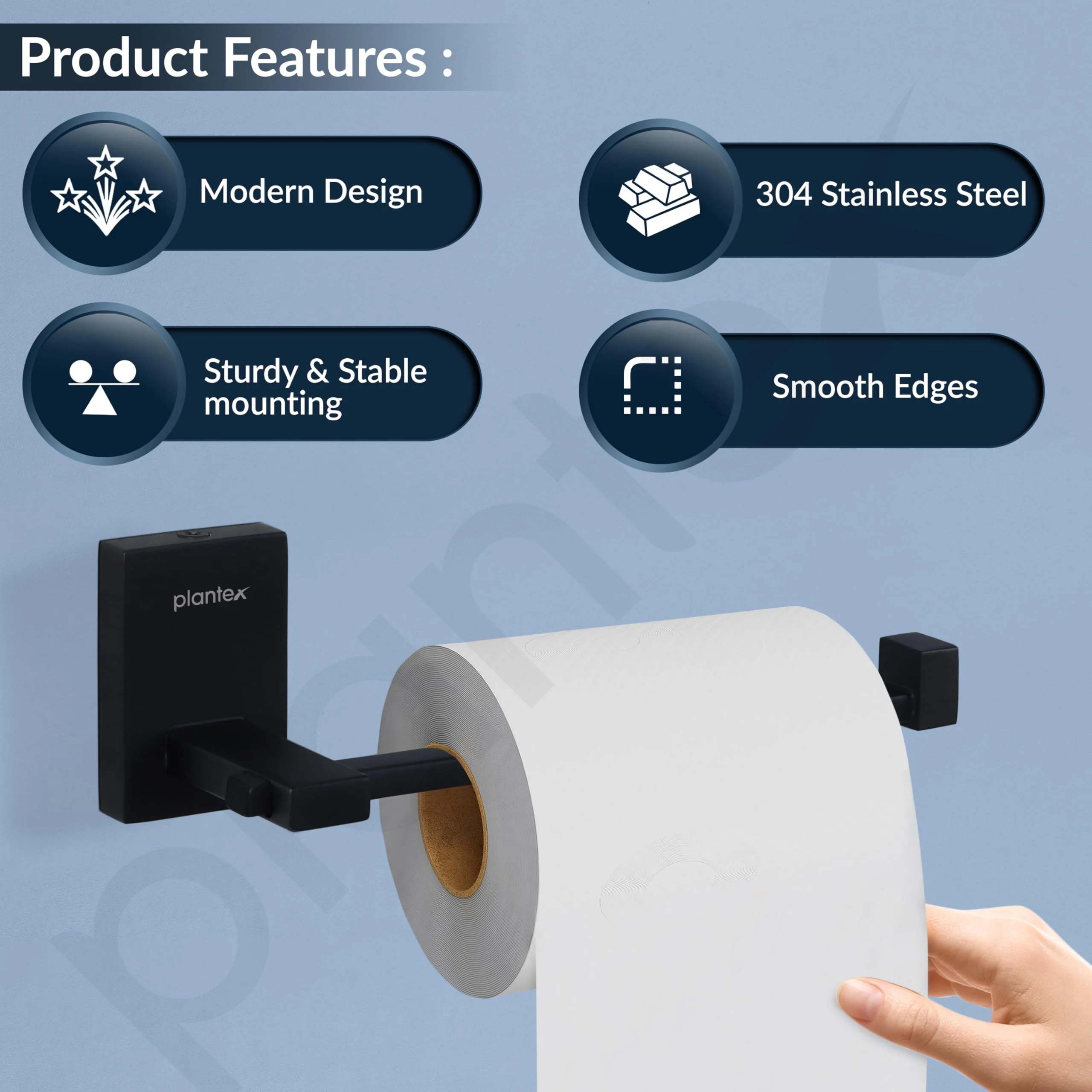 Plantex 304 Grade Stainless Steel Toilet Paper Roll Holder/Tissue Paper Holder/Toilet Paper Holder for Bathroom Accessories - Senso (Black) - Image 2