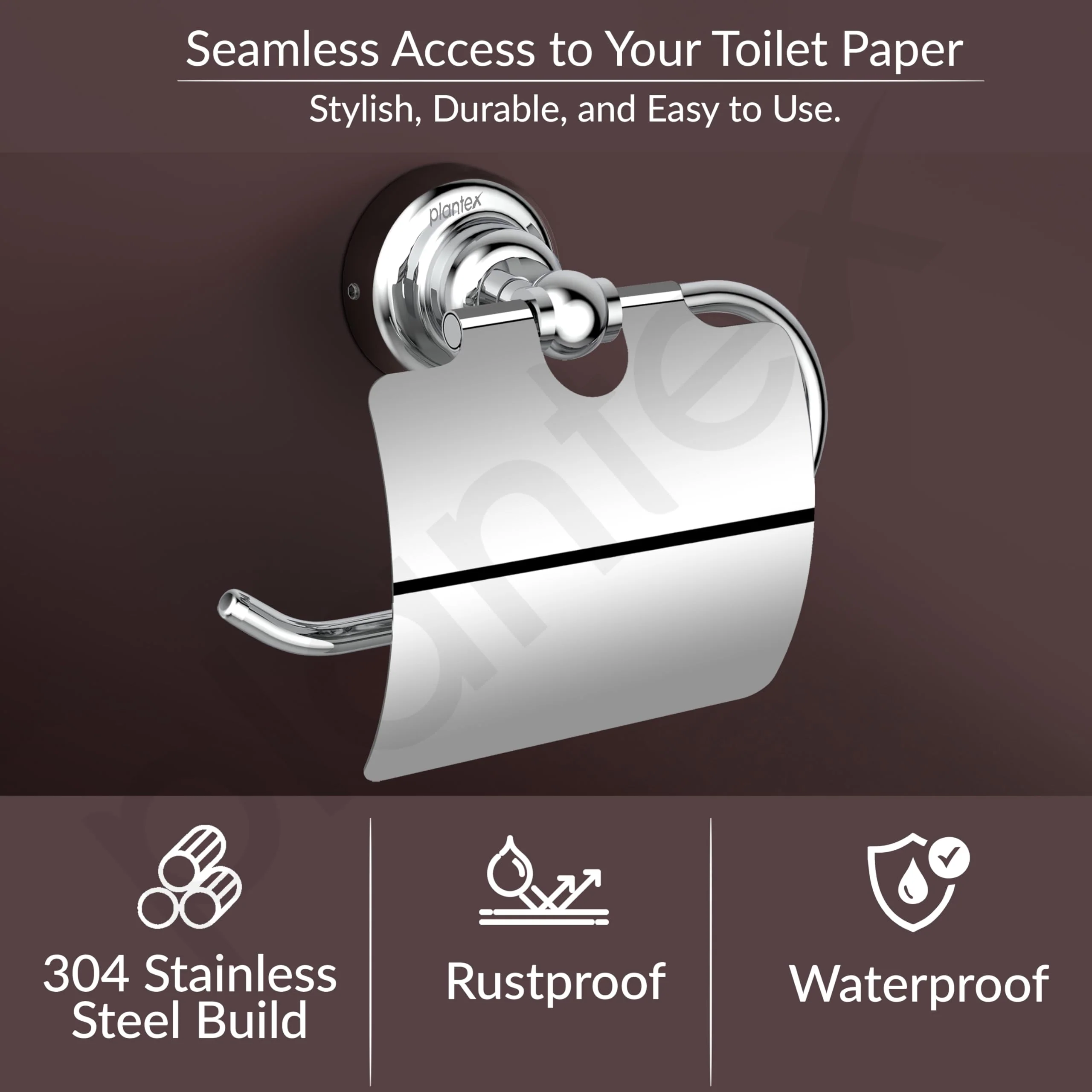 Plantex 304 Grade Stainless Steel Toilet Paper Roll Holder/Tissue Paper Holder/Toilet Paper Holder in Bathroom/Kitchen/Bathroom Accessories Pack of 1, Skyllo (Chrome) - Image 3