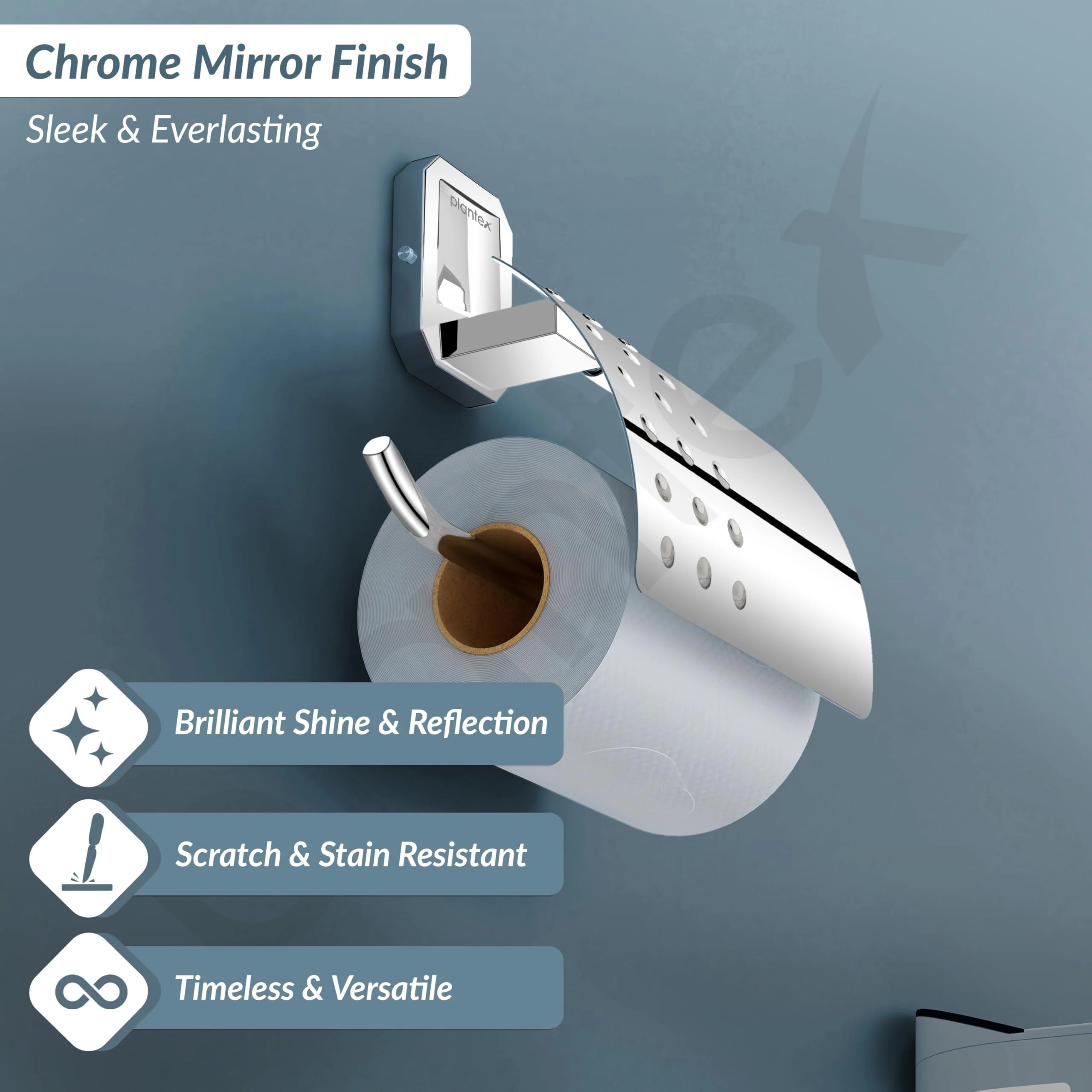 Plantex 304 Grade Stainless Steel Toilet Paper Roll Holder/Toilet Paper Holder in Bathroom/Kitchen/Bathroom Accessories Pack of 1, Cute (Chrome) - Image 3