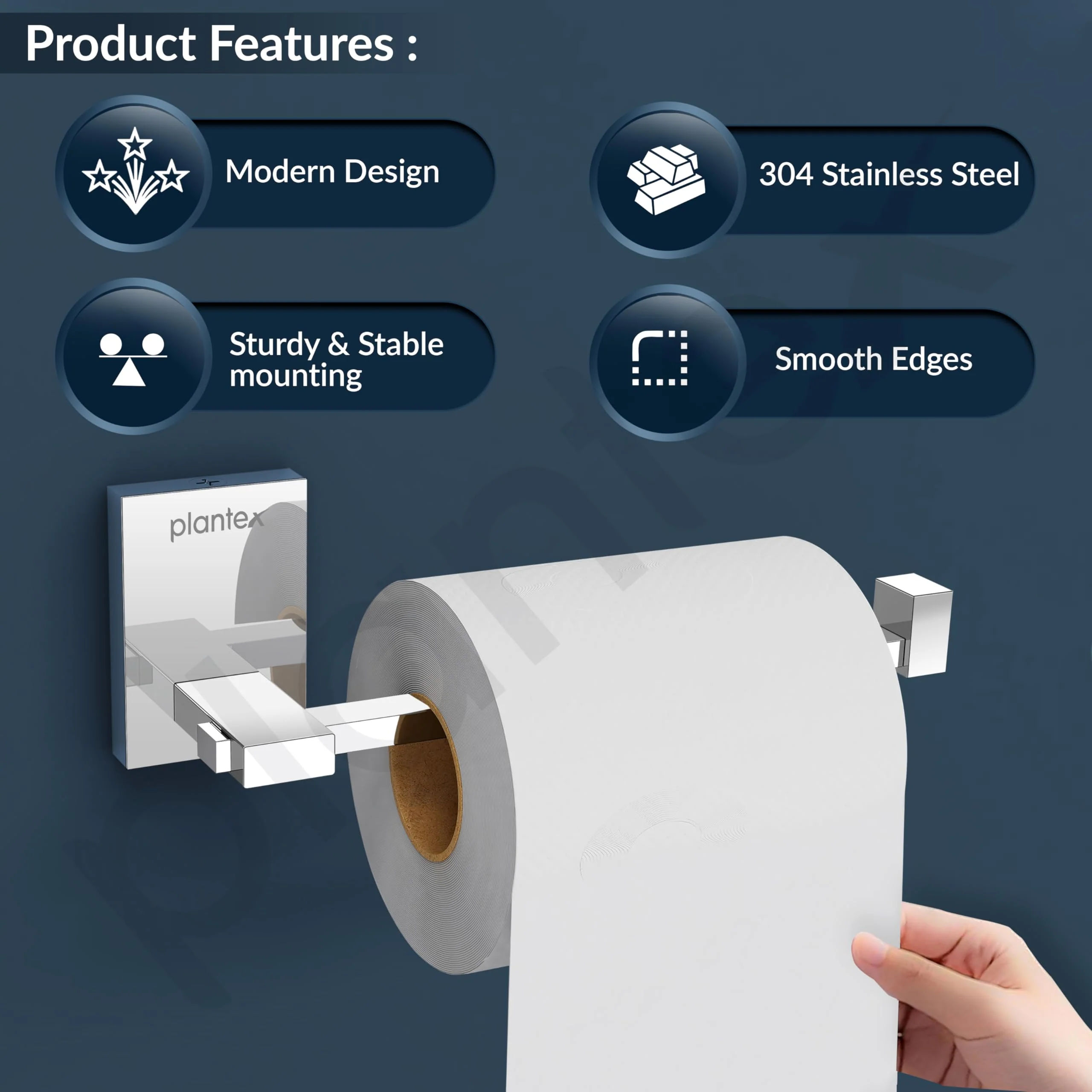 Plantex 304 Grade Stainless Steel Toilet Paper Roll Holder/Toilet Paper Holder/Toilet Roll Holder for Bathroom Accessories - Senso (Chrome) - Image 2