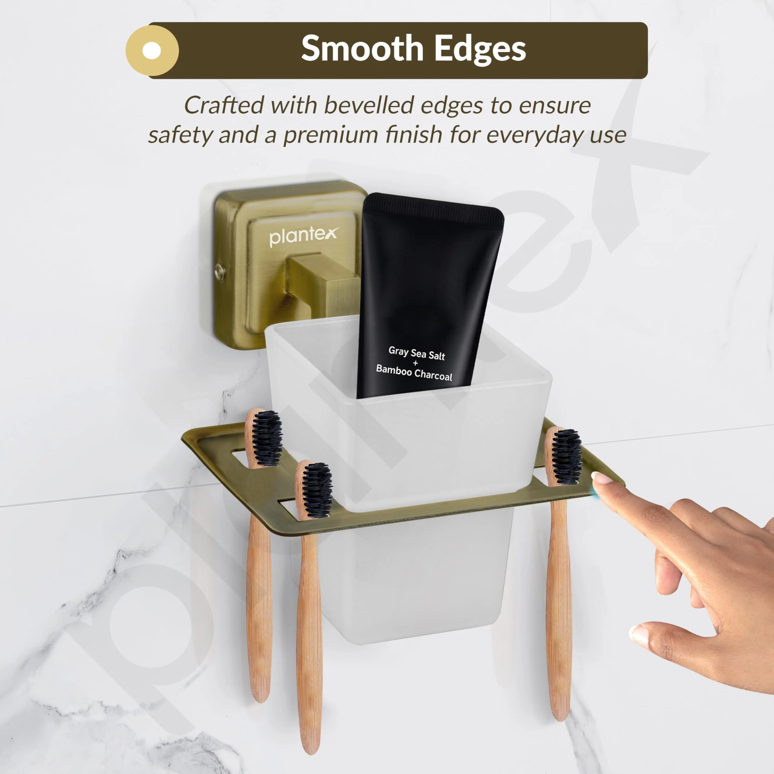 Plantex 304 Grade Stainless Steel Toothbrush Holder/Stand/Toothpaste Stand/Tumbler Holder for Bathroom - Decan (Brass Antique) - Image 7