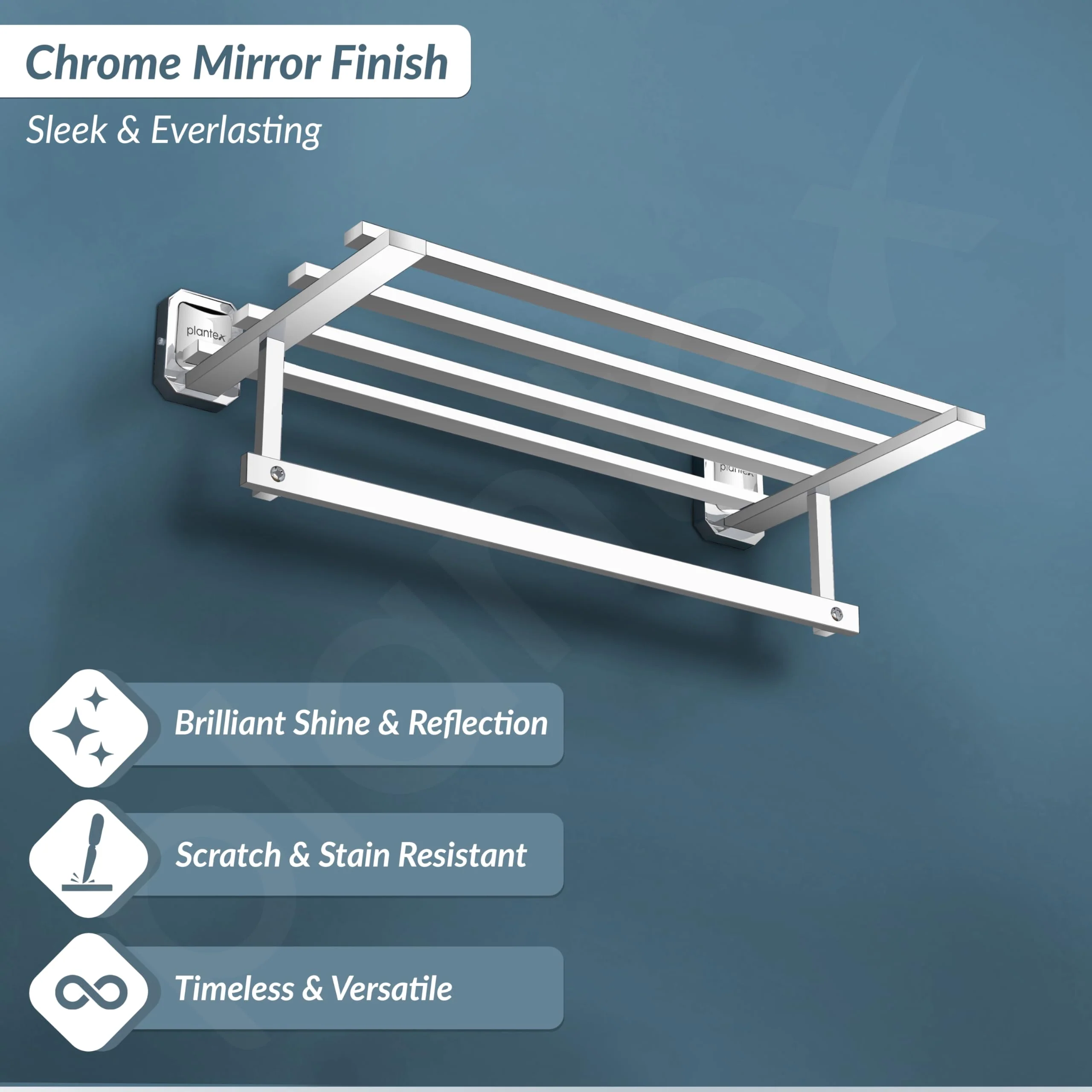Plantex 304 Grade Stainless Steel Towel Rack for Bathroom/Towel Holder/Towel Stand/Towel Bar for Bathroom Accessories - Cute (18 Inch-Chrome) - Image 3