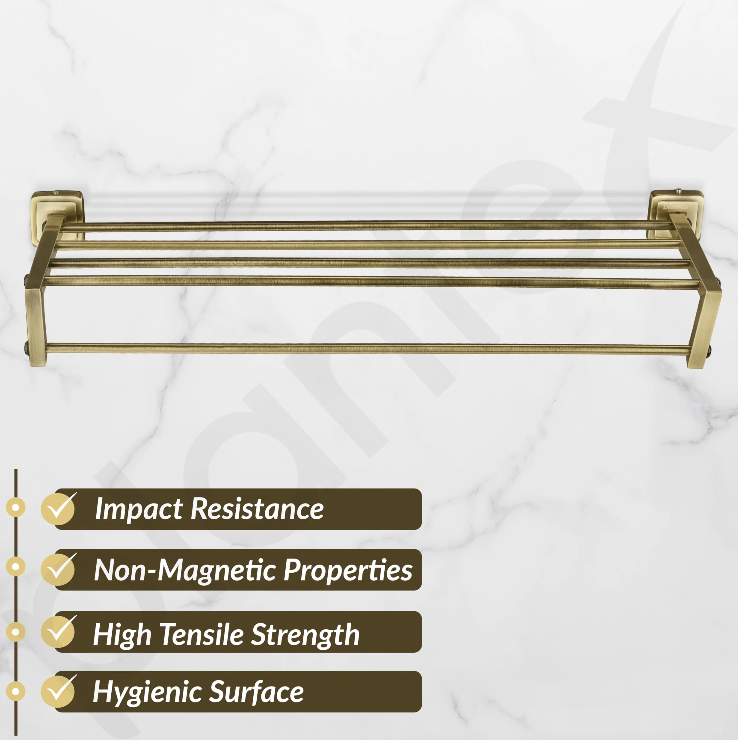 Plantex 304 Grade Stainless Steel Towel Rack for Bathroom/Towel Rod/Towel Hanger/Holder/Bathroom Accessories - Decan (Brass Antique) - Image 2