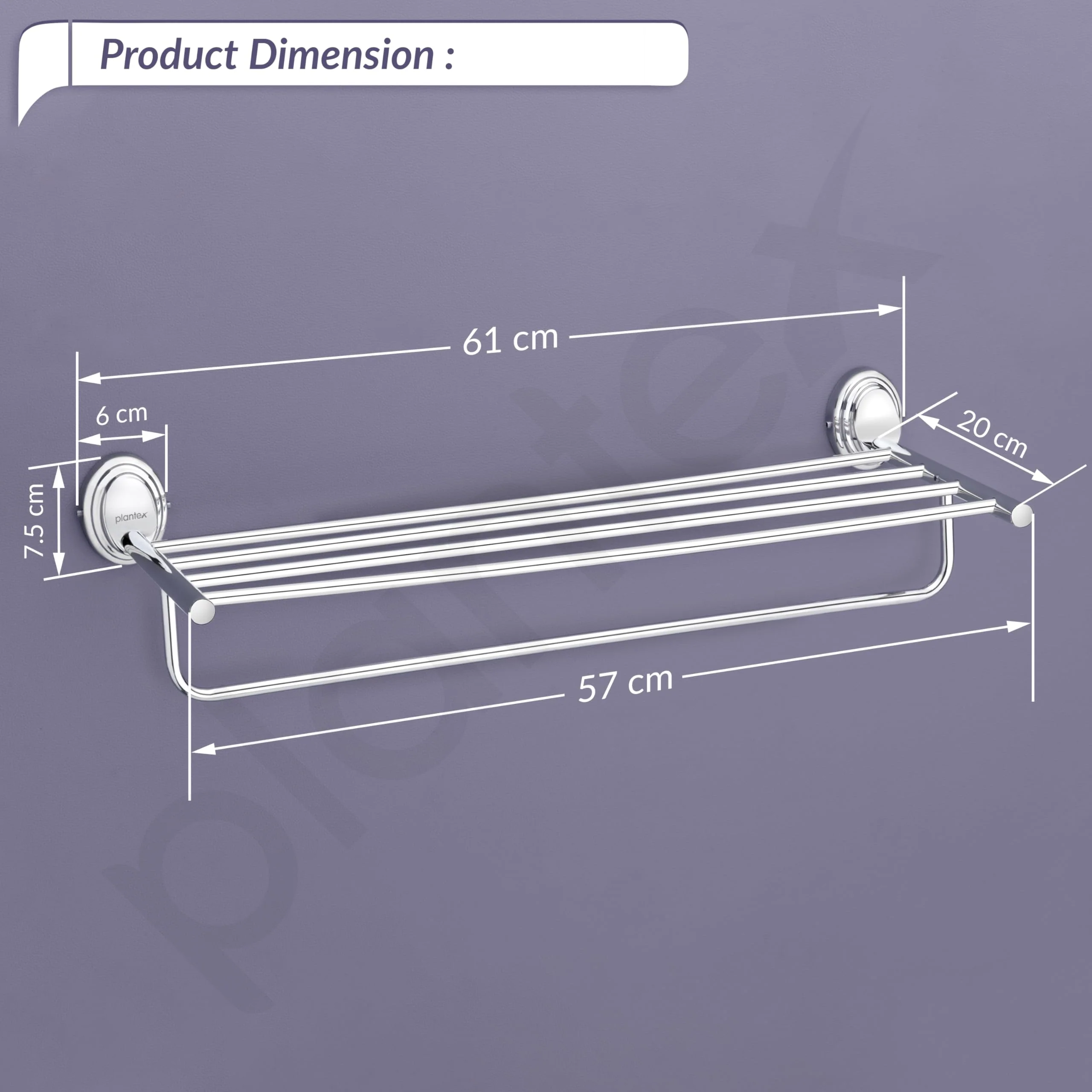 Plantex 304 Grade Stainless Steel Towel Rack for Bathroom/Towel Stand/Hanger/Bathroom Accessories - Cubic (24-Chrome) - Image 2