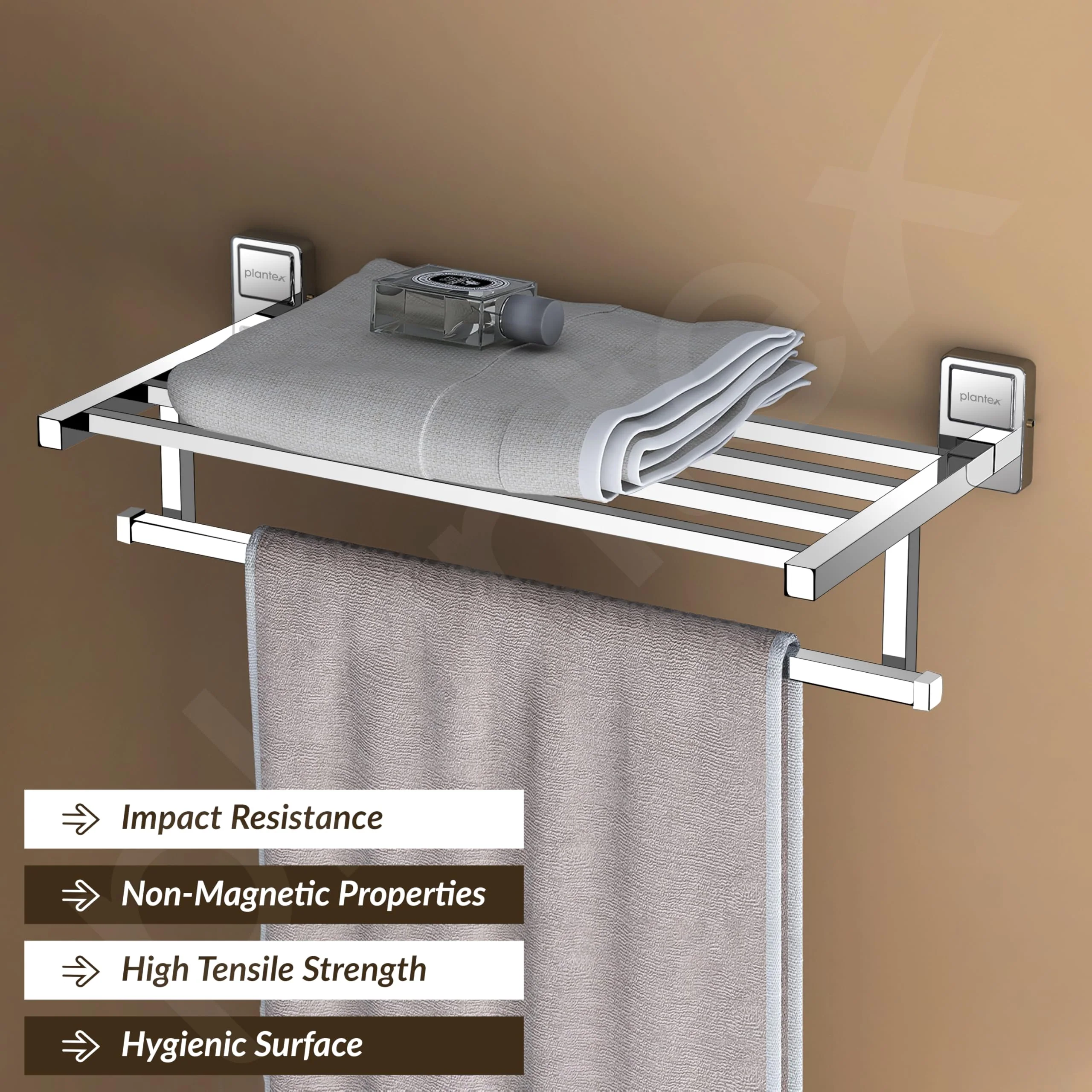 Plantex 304 Grade Stainless Steel Towel Rack for Bathroom/Towel Stand/Hanger/Bathroom Accessories - Darcy (18 inch - Chrome) - Image 3