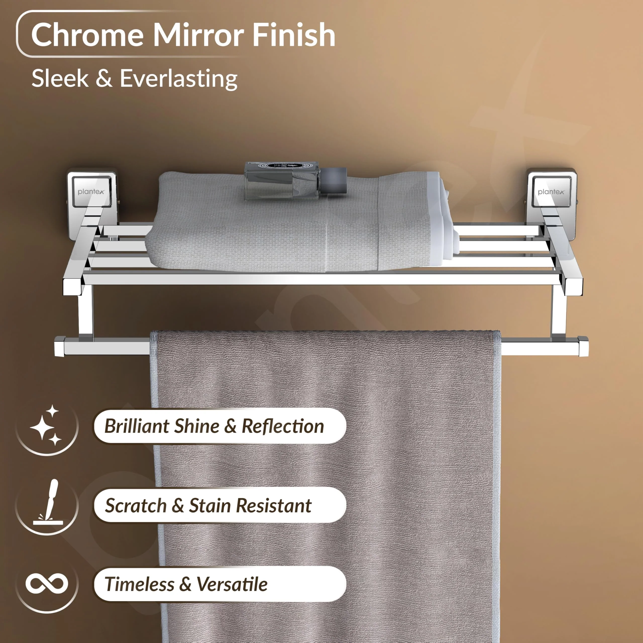 Plantex 304 Grade Stainless Steel Towel Rack for Bathroom/Towel Stand/Hanger/Bathroom Accessories - Darcy (18 inch - Chrome) - Image 4