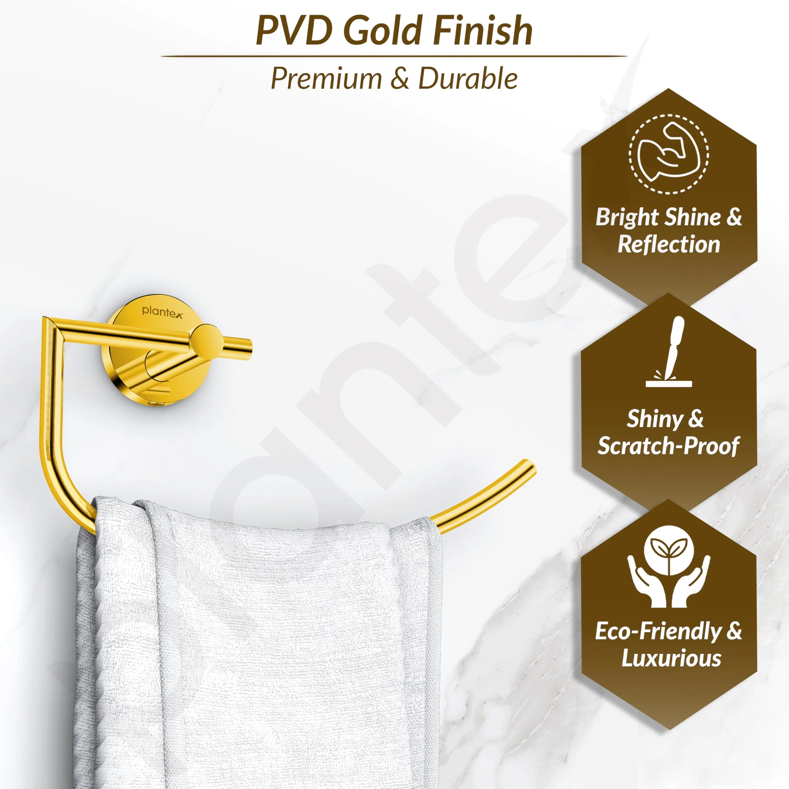 Plantex 304 Grade Stainless Steel Towel Ring/Hand Towel Holder/Towel Hanger for Bathroom/Napkin Holder for Wash Basin/Bathroom Accessories - Oreo (Gold) - Image 5