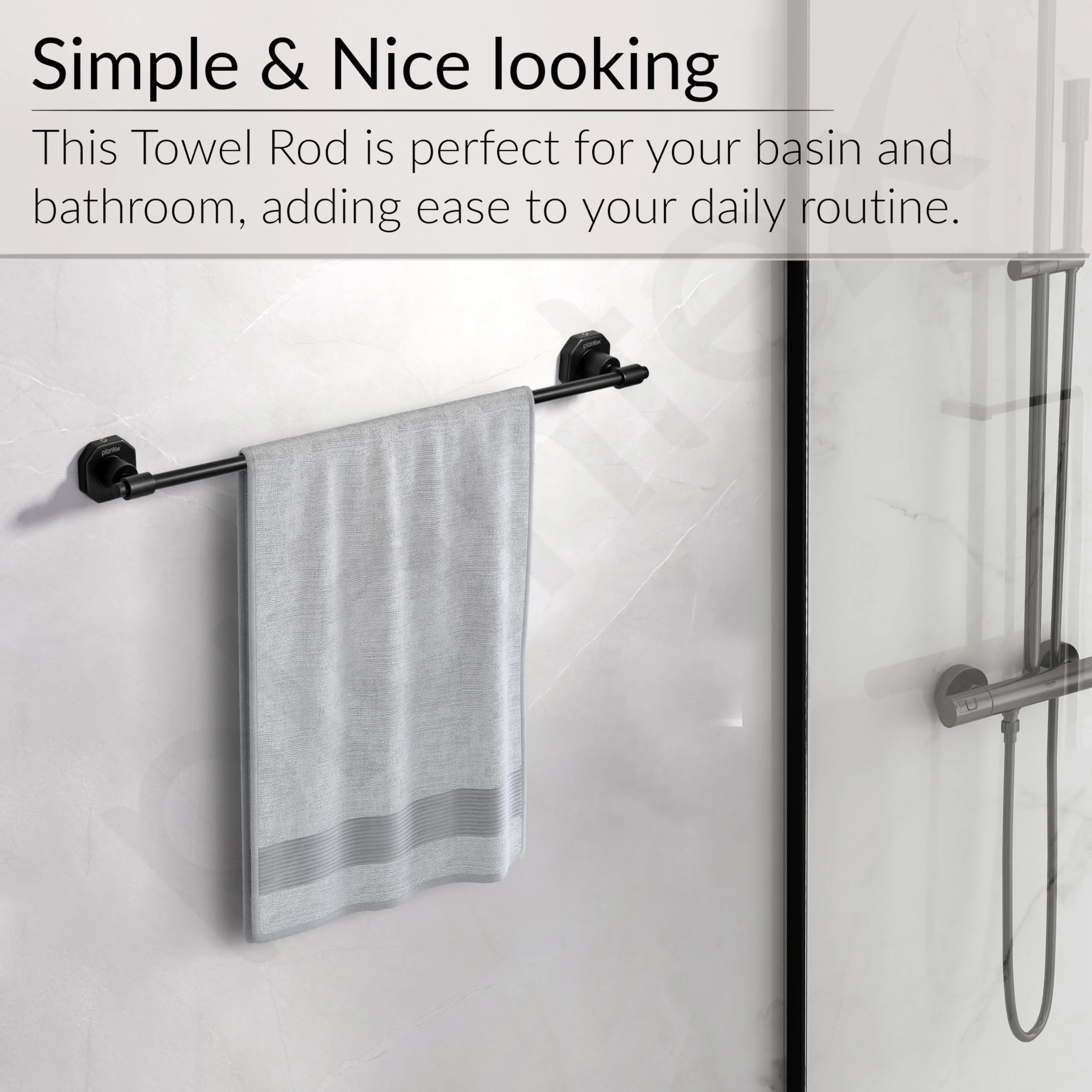 Plantex 304 Grade Stainless Steel Towel Rod/Towel Rack for Bathroom/Towel Bar/Hanger/Stand/Bathroom Accessories - Nipron (24 Inch - Black) - Image 4