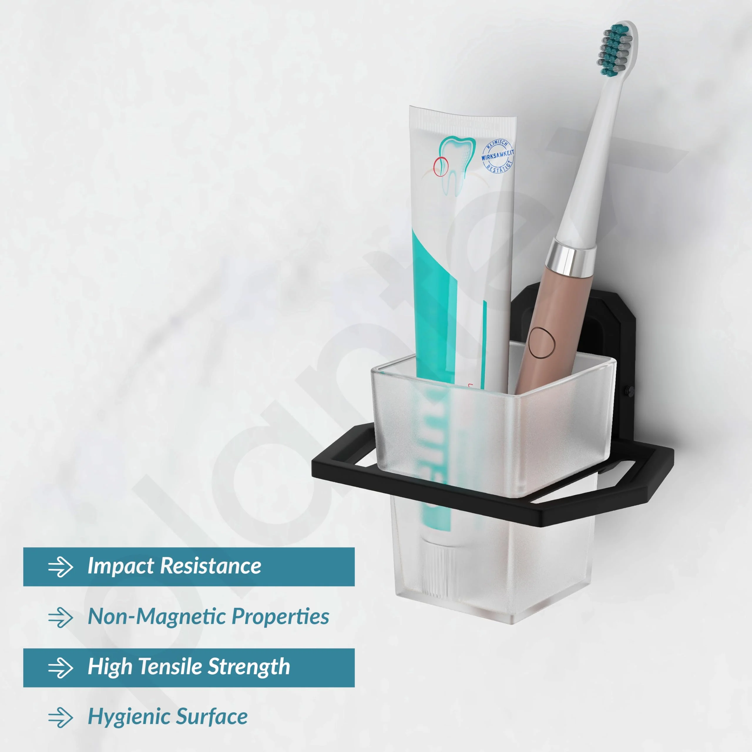 Plantex 304 Grade Stainless Steel Tumbler Holder Stand with Spaces for Toothbrush/Bathroom Accessories - Cute (Black) - Image 2