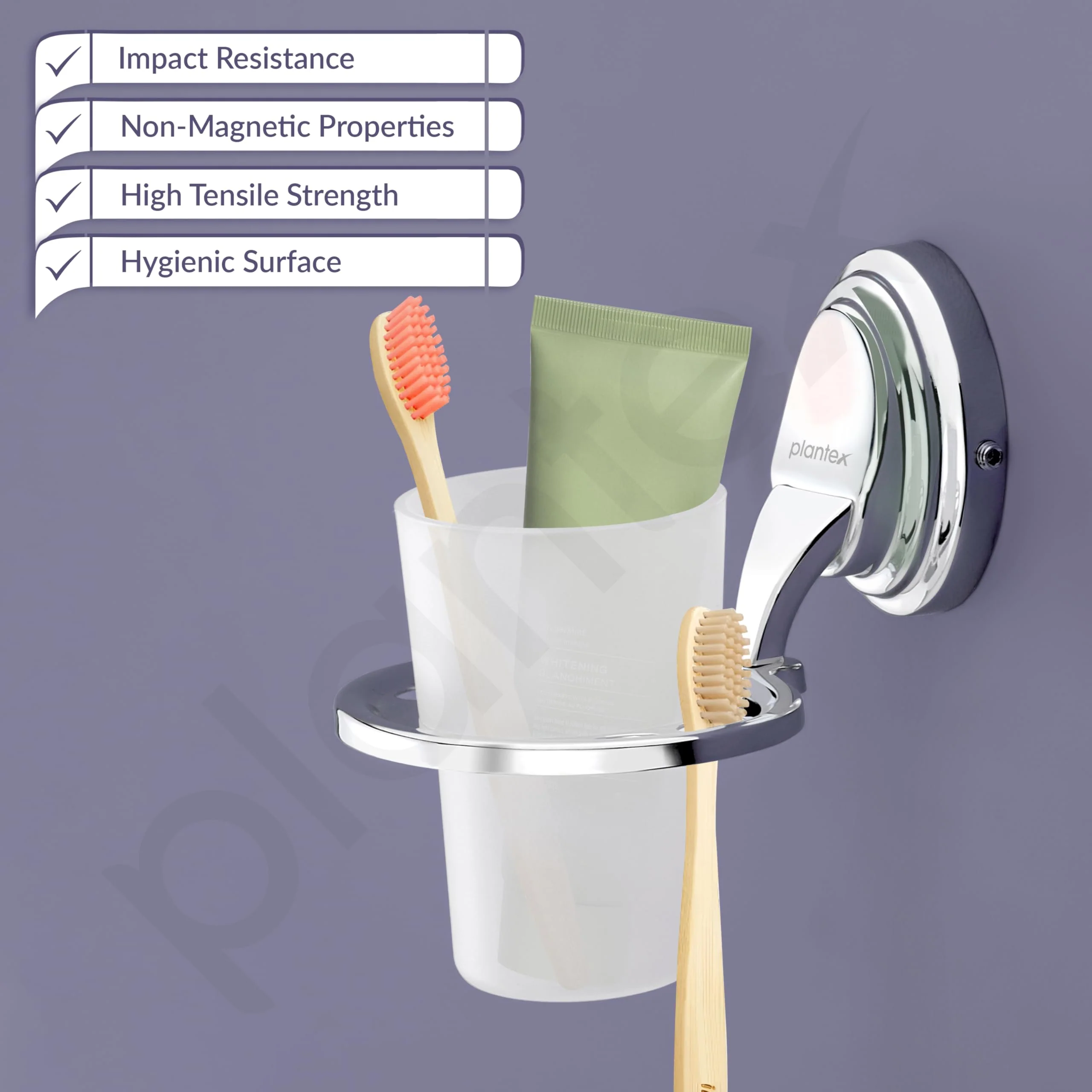Plantex 304 Grade Stainless Steel Tumbler Holder/Tooth Brush Holder/Bathroom Accessories - Cubic (Chrome) - Image 3