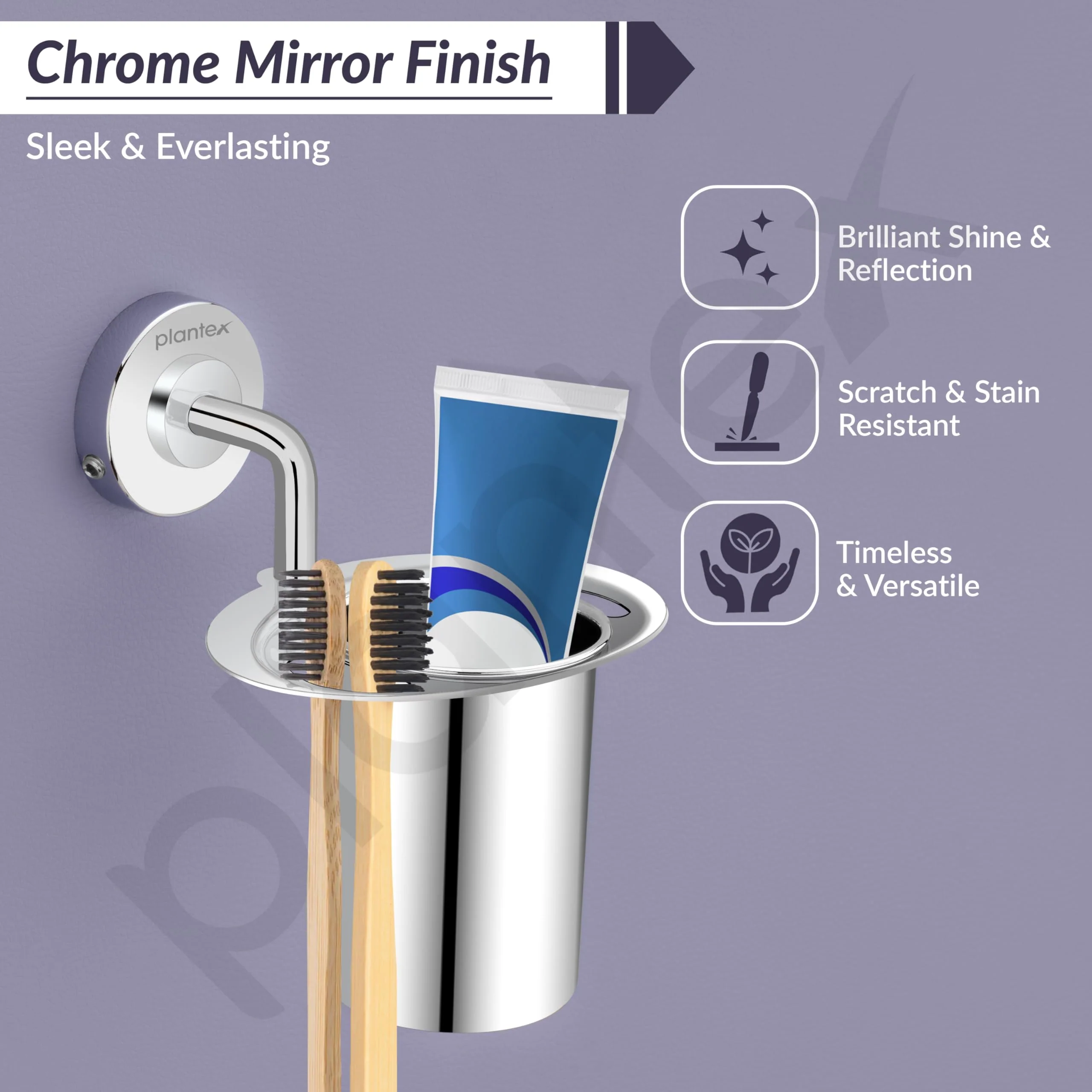 Plantex 304 Grade Stainless Steel Tumbler Holder/Tooth Brush Holder/Bathroom Accessories - Daizy (Chrome) - Image 4