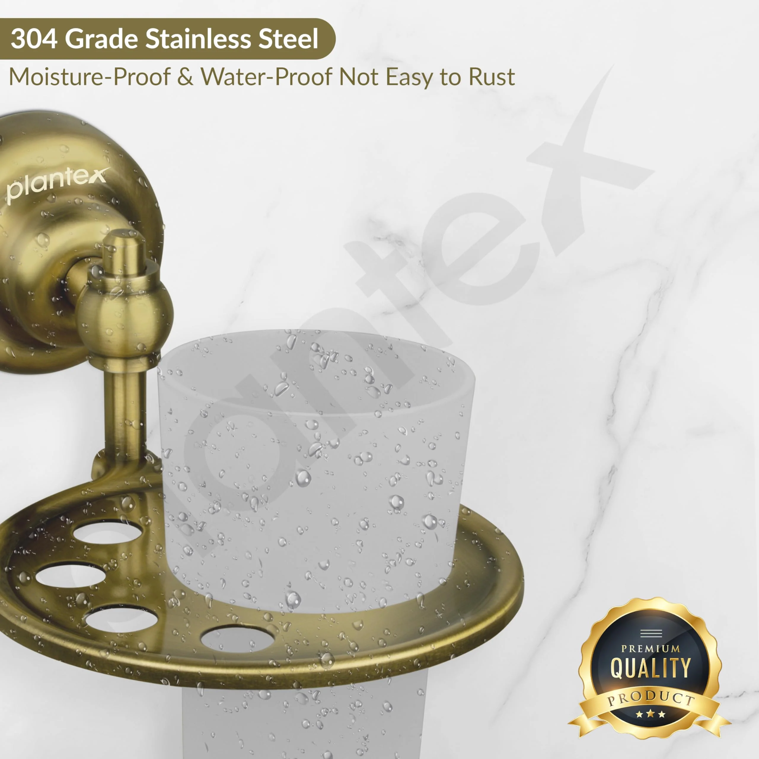 Plantex 304 Grade Stainless Steel Tumbler Holder/Tooth Brush Holder/Bathroom Accessories - Skyllo (Antique) - Image 6