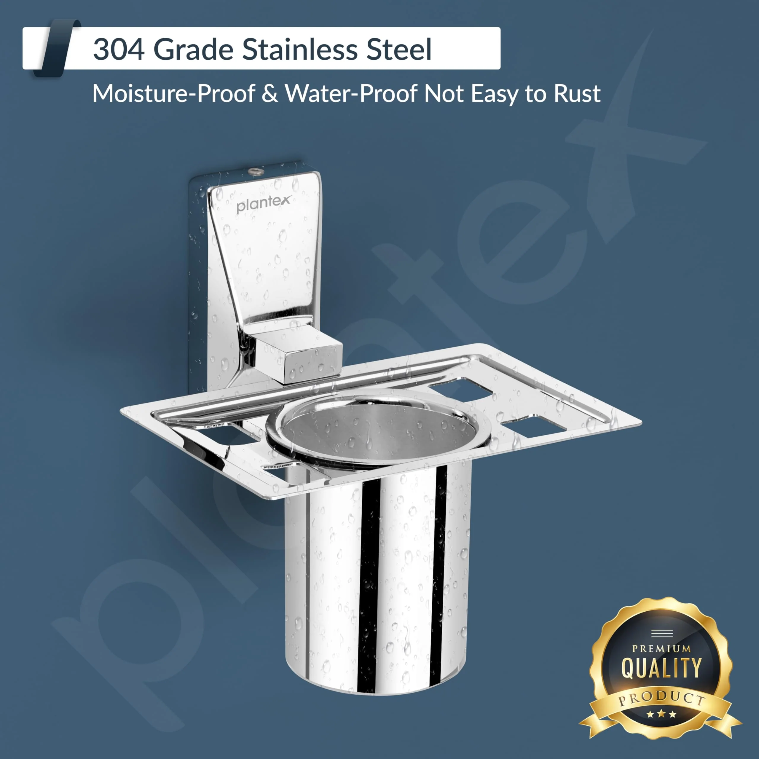 Plantex 304 Grade Stainless Steel Tumbler Holder/Tooth Brush Holder for Bathroom Accessories - Crystal (Chrome) - Image 6
