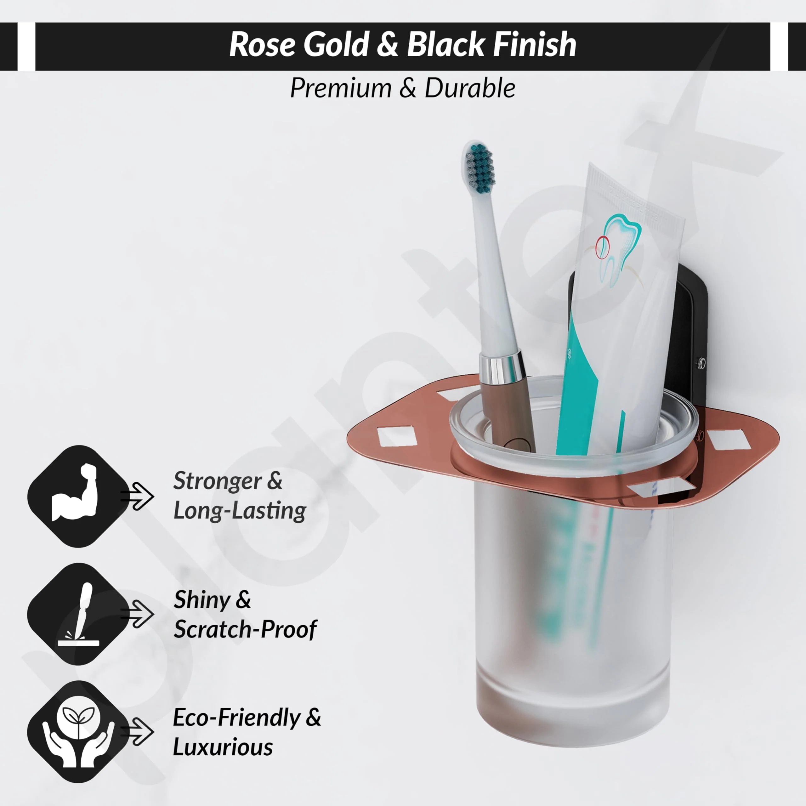 Plantex 304 Grade Stainless Steel Tumbler Holder/Tooth Brush Holder for Bathroom/Bathroom Accessories - Pack of 1 (Parv-Rose Gold & Black) - Image 4