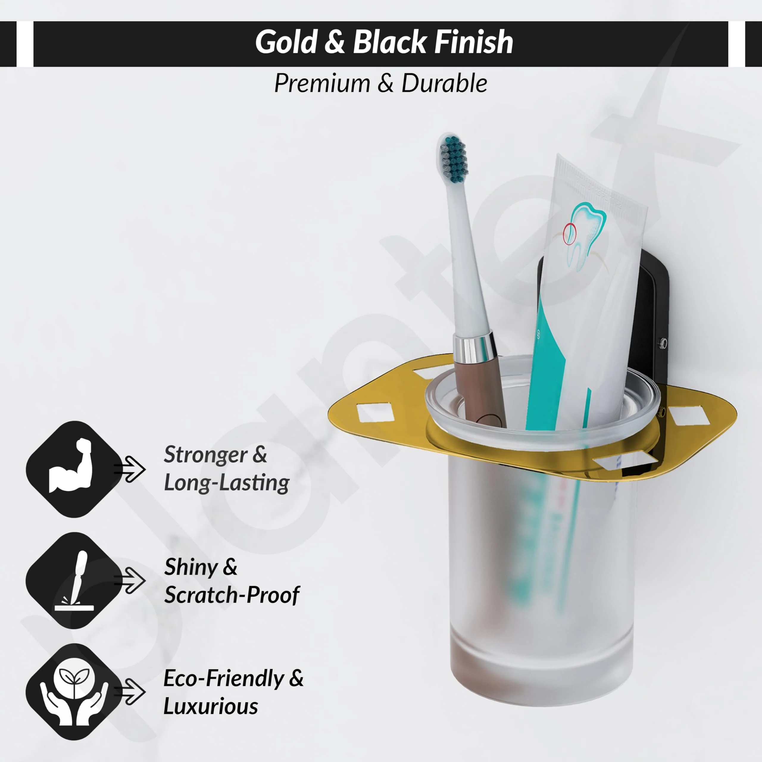 Plantex 304 Grade Stainless Steel Tumbler Holder/Tooth Brush Holder for Bathroom/Bathroom Accessories - Parv (Gold & Black) - Image 4