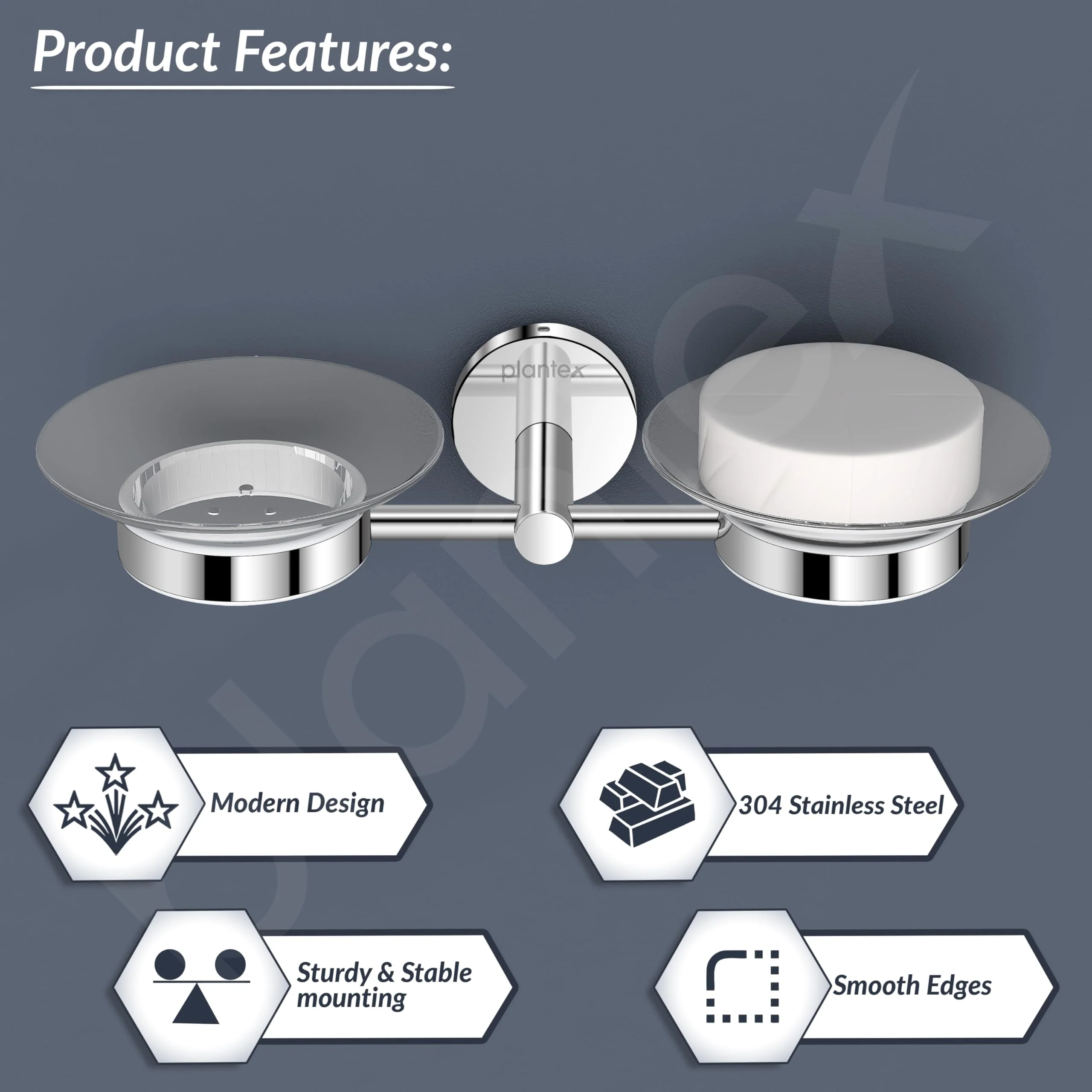 Plantex 304 Grade Stainless Steel Twin/Double Soap Holder Stand for Bathroom and Wash Basin/Bathroom Accessories - Oreo (Chrome) - Image 2