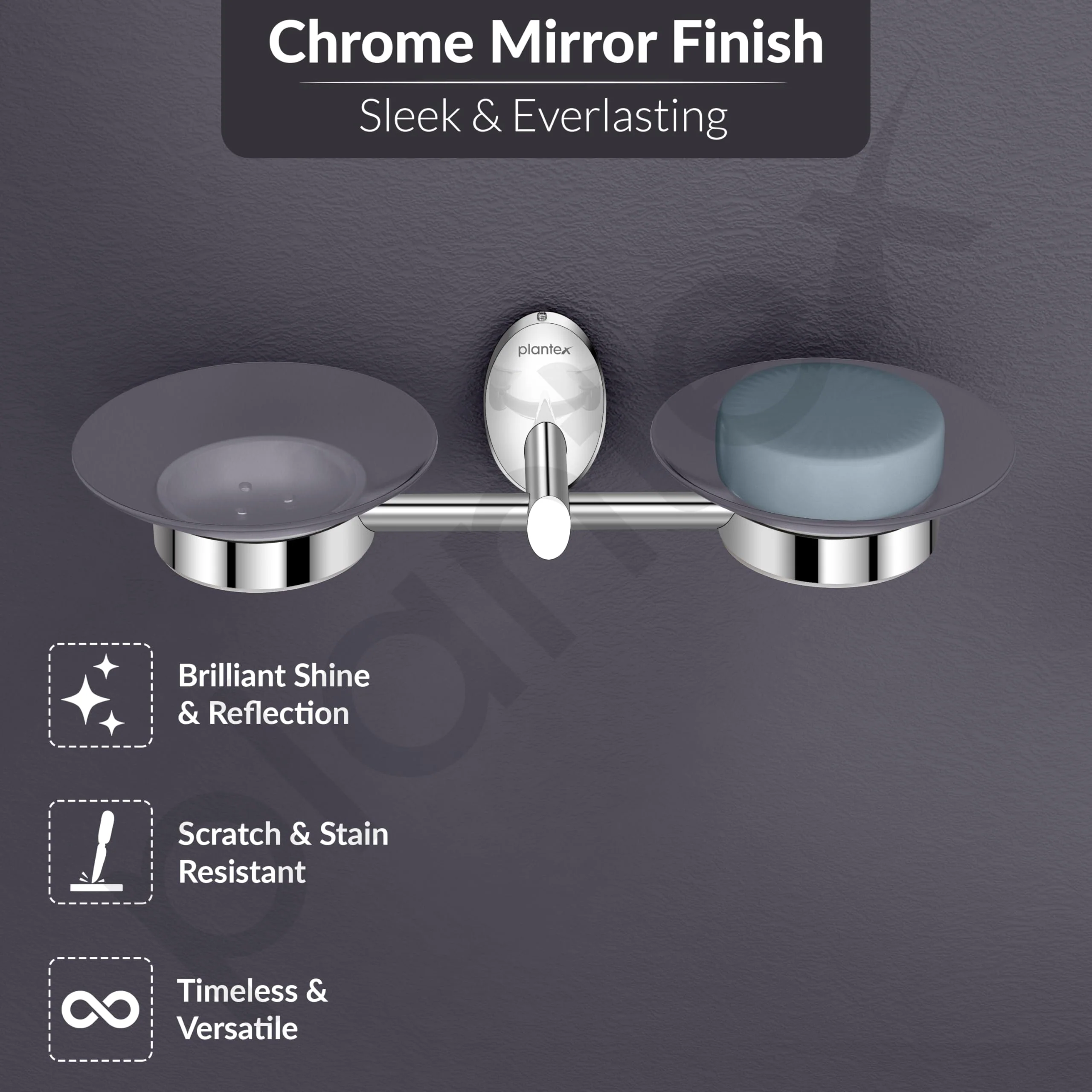 Plantex 304 Grade Stainless Steel Twin Soap Holder for Bathroom and Wash Basin/Soap Dish/Soap Holder/Bathroom Accessories - Oreva (Chrome) - Image 5