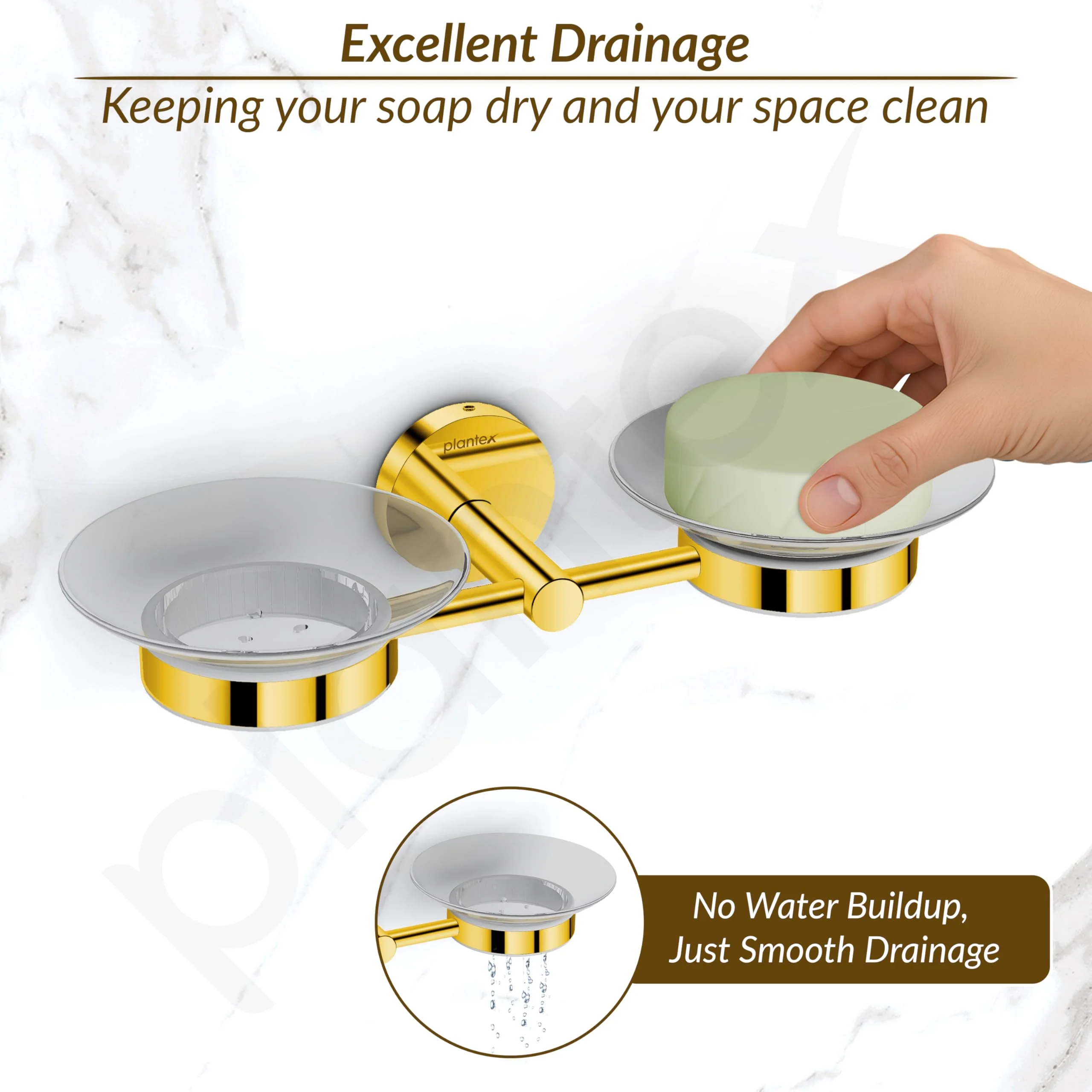 Plantex 304 Grade Stainless Steel Twin Soap Holder Stand for Bathroom and Wash Basin/Bathroom Accessories - Oreo (Gold) - Image 7