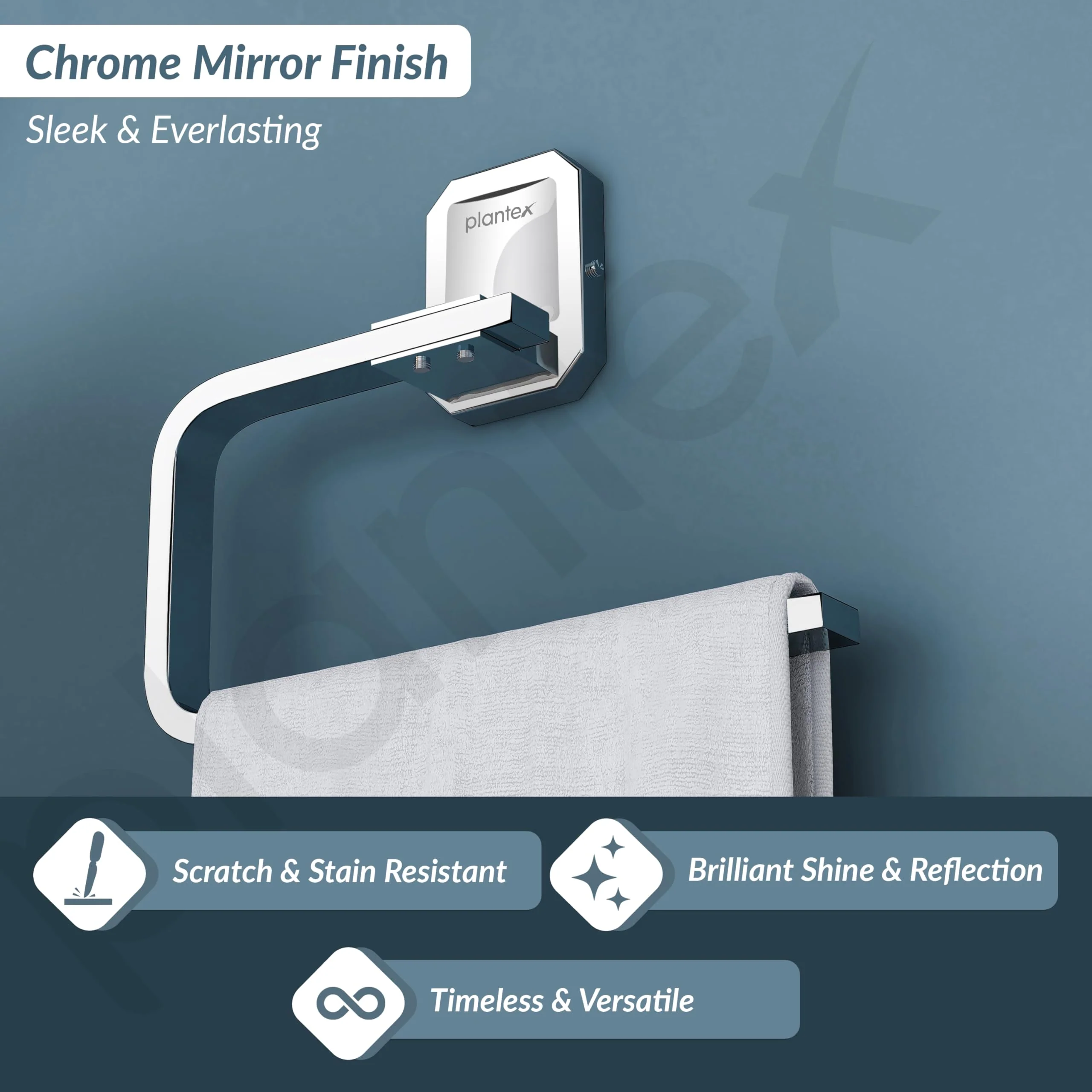Plantex 304 Grade Stainless Steel Wash Basin Towel Holder/Hand Napkin Hanger/Towel Ring for Kitchen/Bathroom Accessories - Cute (Chrome) - Image 3