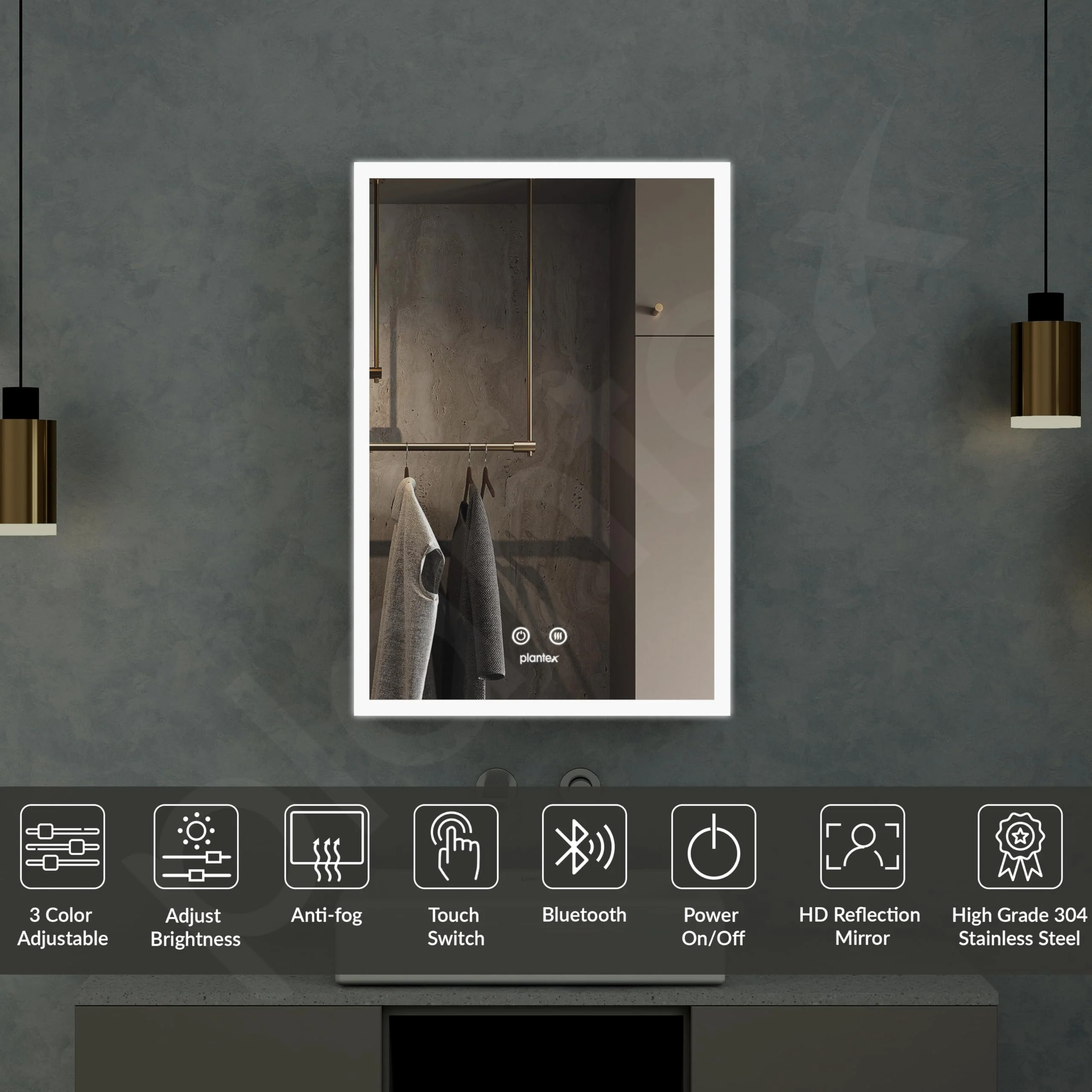 Plantex 304 Stainless Steel Bathroom Mirror Cabinet/Mirror Cabinet for Wash Basin/Bathroom Organiser with Mirror (16x24 Inch|LED, Defogger & Bluetooth|Chrome) - Image 2