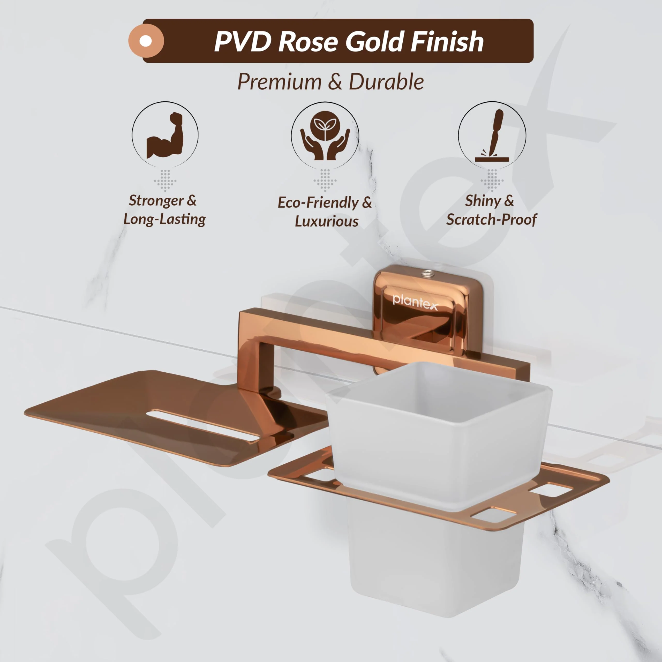 Plantex 304 Stainless Steel Decan Rose Gold Soap and Brush Holder Stand for Bathroom/Soap Stand/Tooth Brush Holder - Bathroom Accessories - Image 3