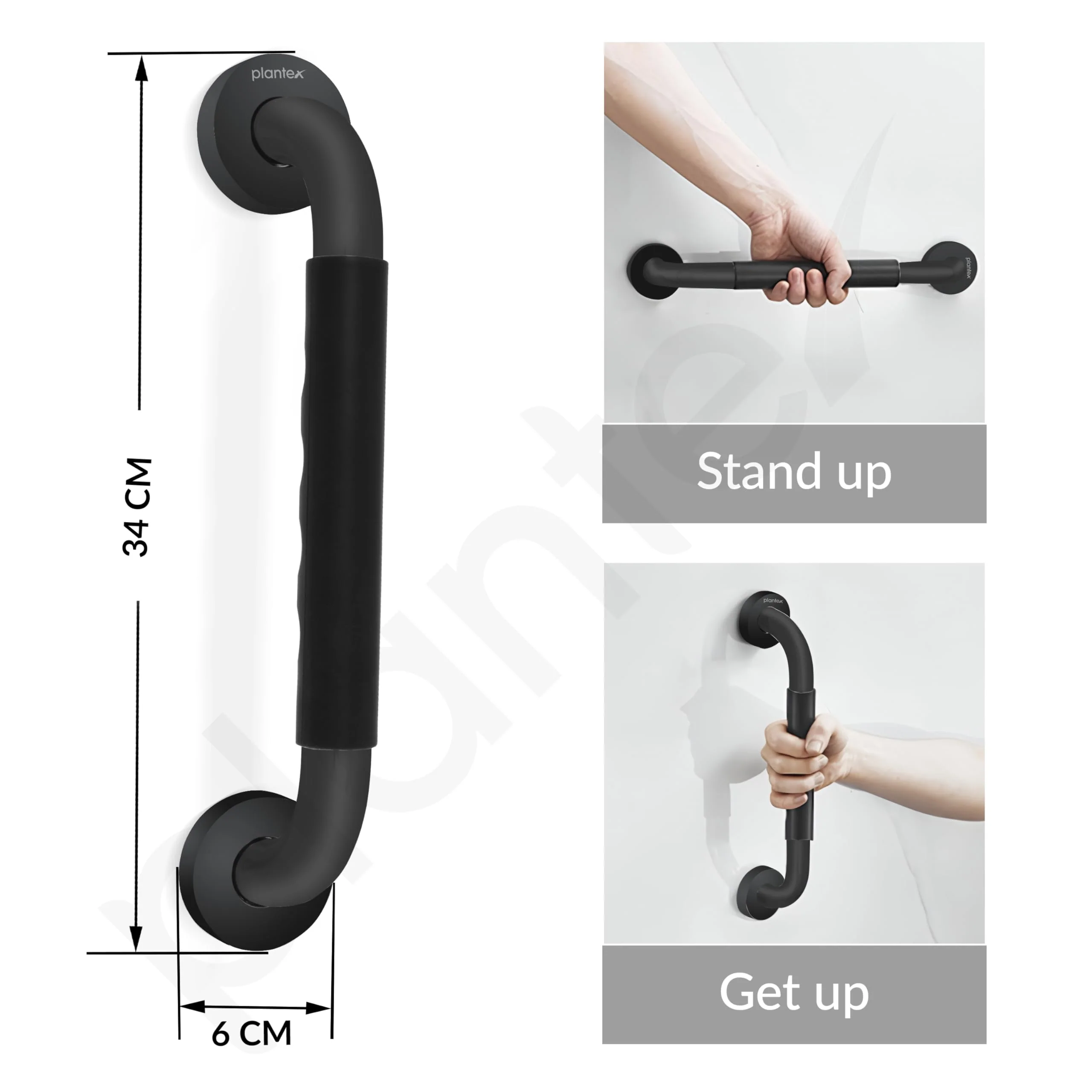 Plantex 304 Stainless Steel Grab Bar for Toilet with Grip/13 inch Anti-Slip Handle for Bathroom Support - Pack of 1 (Black) - Image 5