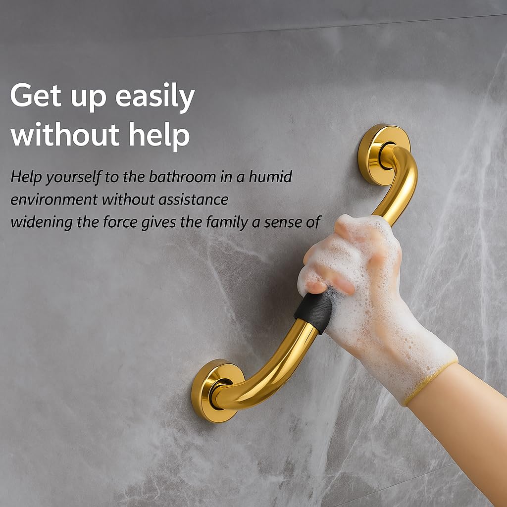 Plantex 304 Stainless Steel Grab Bar for Toilet with Grip/13 inch Anti-Slip Handle for Bathroom Support - Pack of 1 (PVD Gold & Black) - Image 2