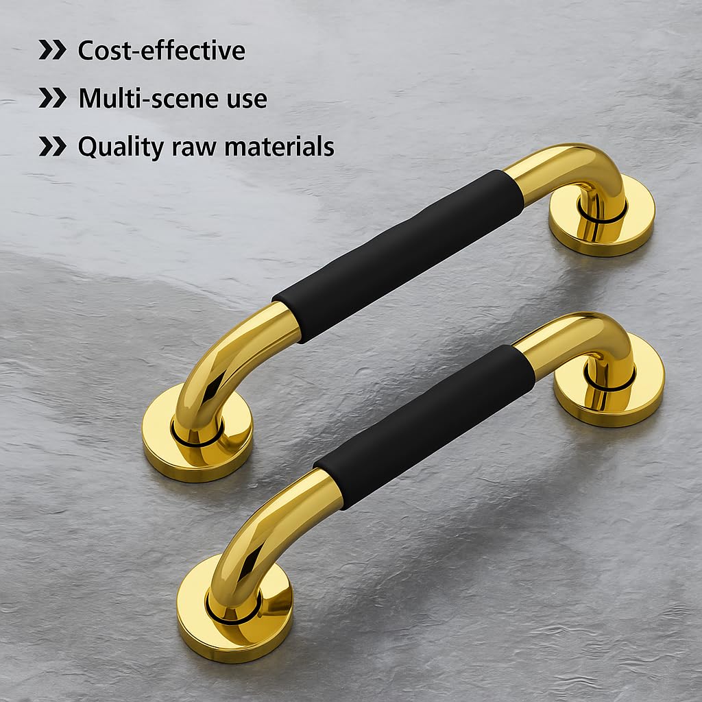 Plantex 304 Stainless Steel Grab Bar for Toilet with Grip/13 inch Anti-Slip Handle for Bathroom Support - Pack of 1 (PVD Gold & Black) - Image 4