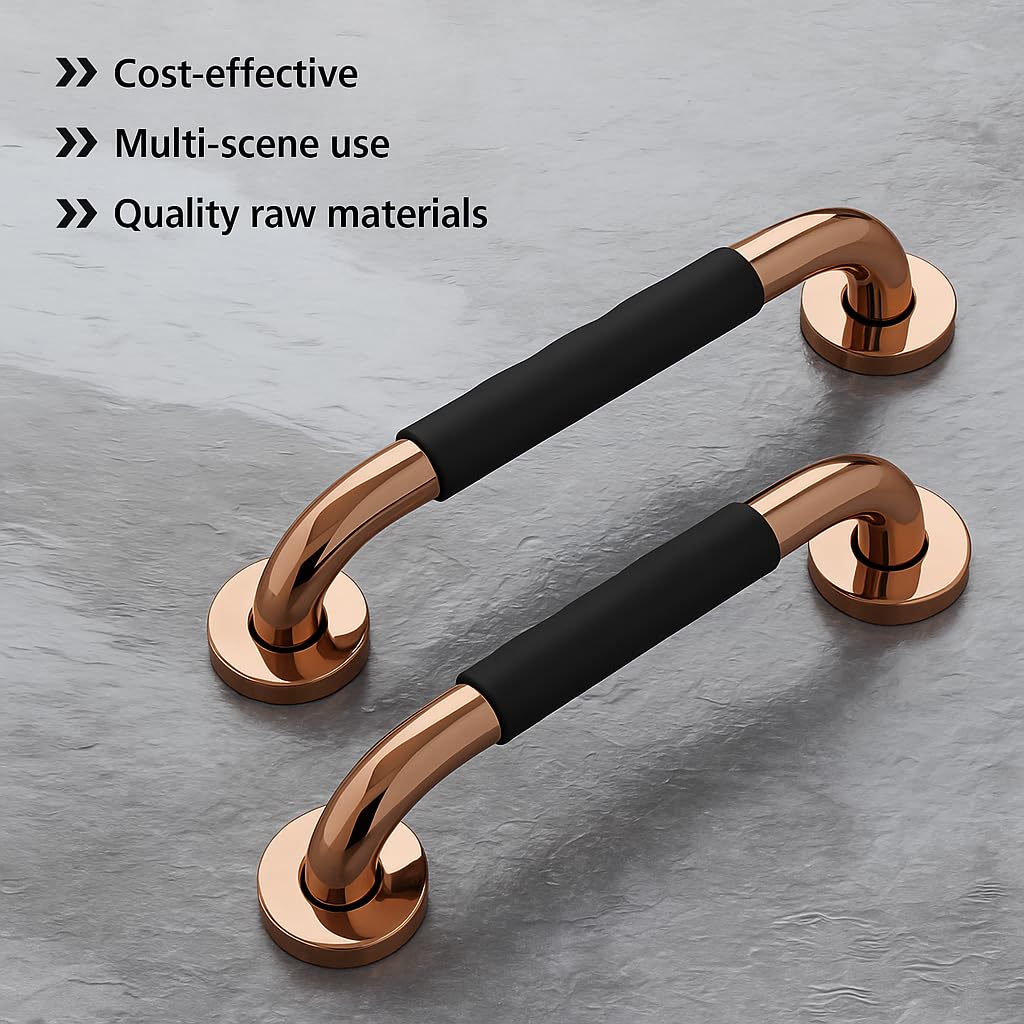 Plantex 304 Stainless Steel Grab Bar for Toilet with Grip/13 inch Anti-Slip Handle for Bathroom Support - Pack of 1 (PVD Rose Gold & Black) - Image 4
