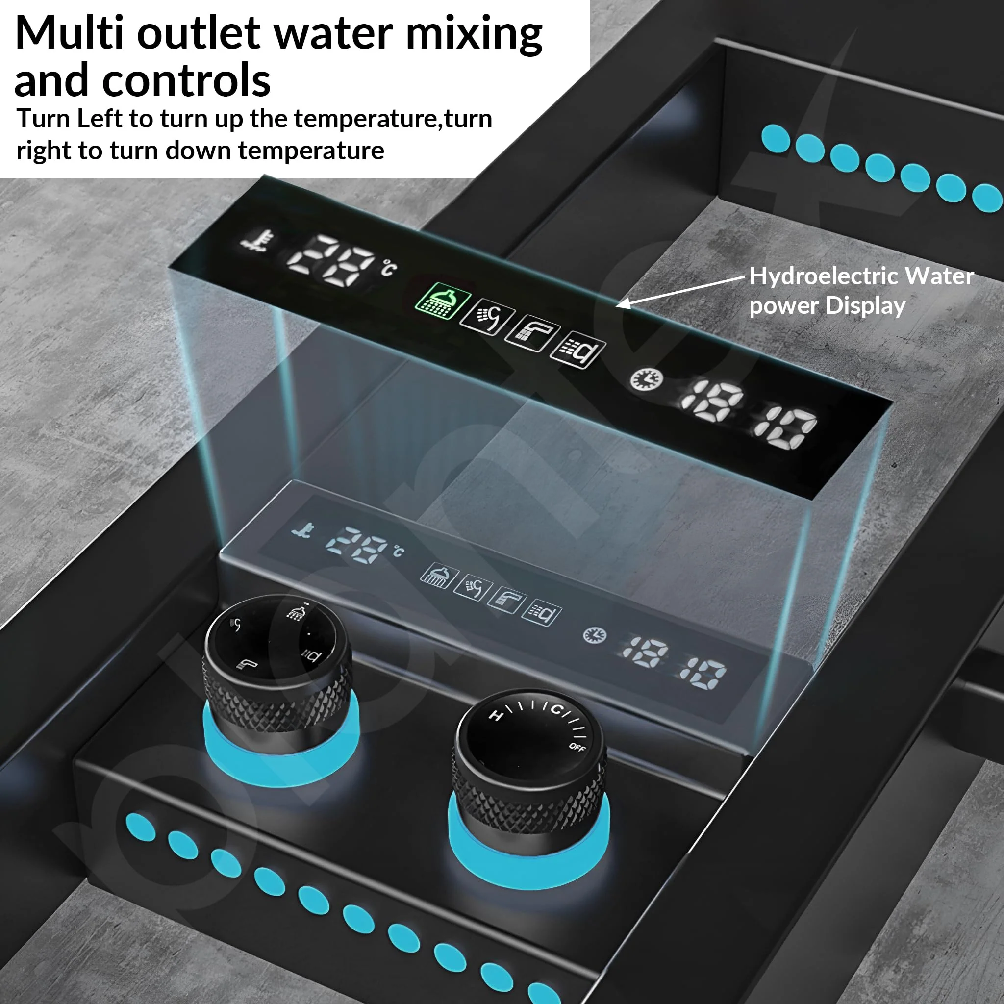 Plantex 304 Stainless Steel LED Bathroom Shower System/Majestic Flow Shower Panel for Bathroom Full Set with Smart Digital Display- (Rich Black, KM-8103B) - Image 3