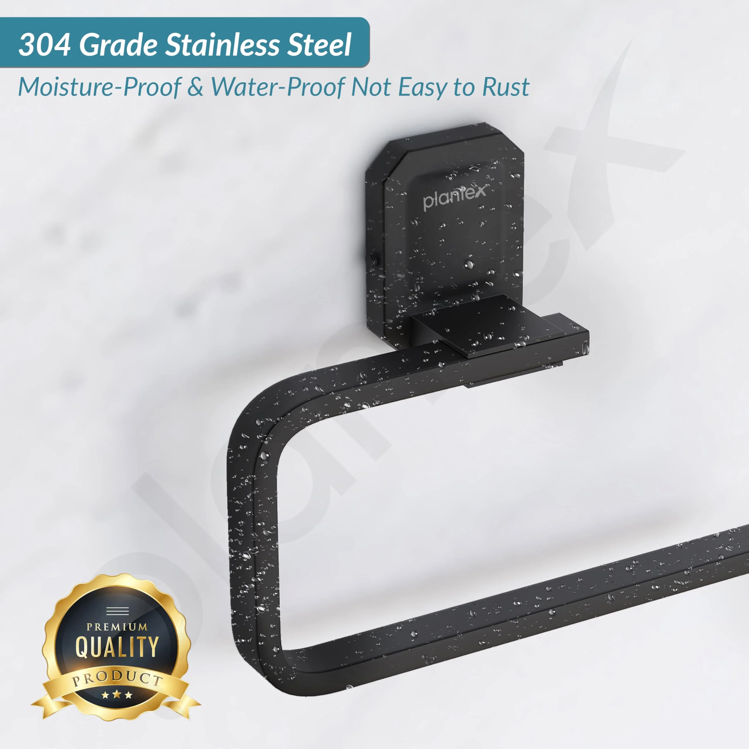 Plantex 304 Stainless Steel Napkin Holder for Wash Basin/Towel Ring for Bathroom/Towel Hanger/Bathroom Accessories - Cute (Black) - Image 4