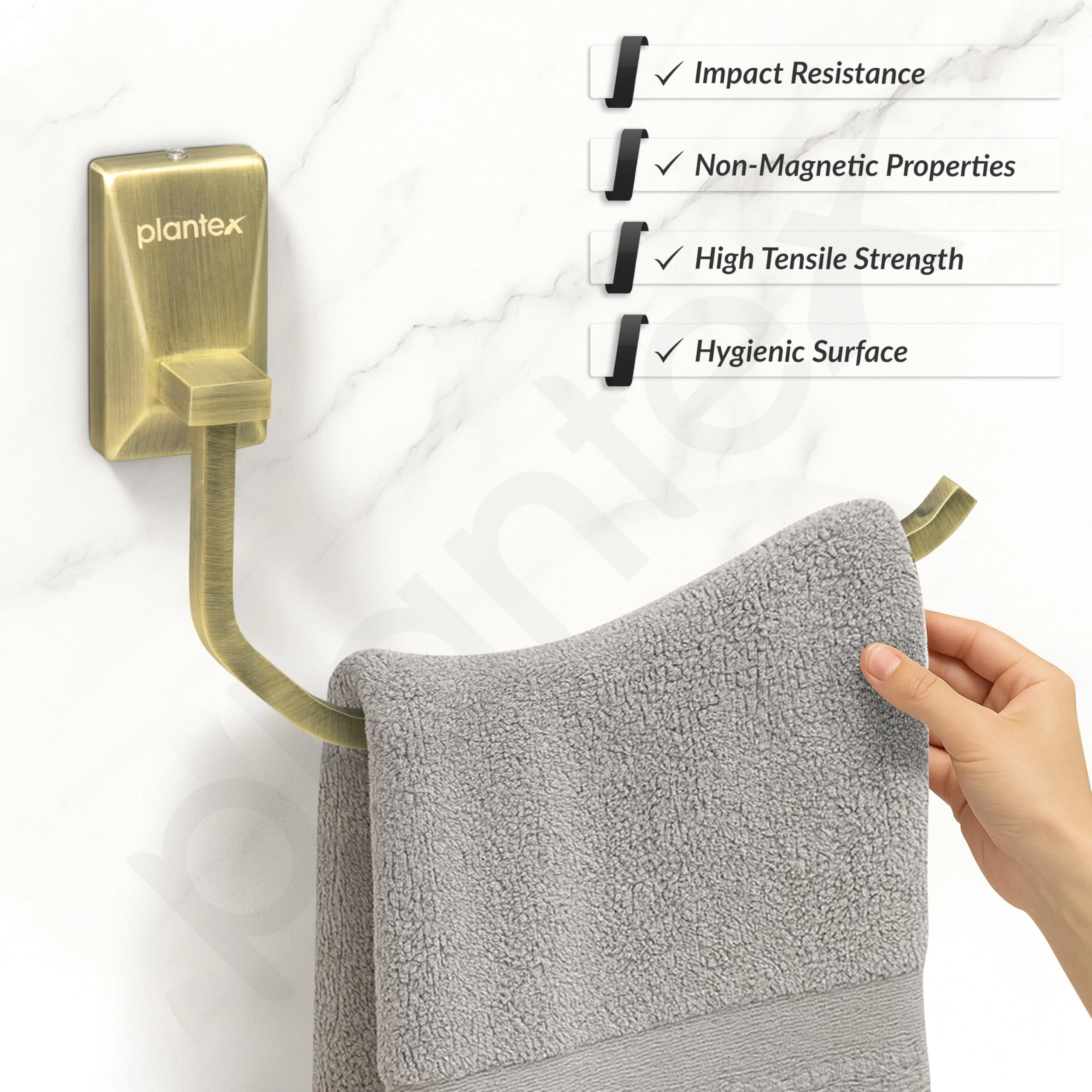 Plantex 304 Stainless Steel Rotatable Towel Hanger for Washbasin/Towel Ring for Bathroom/Towel Hanger/Napkin Holder/Bathroom Accessories - Crystal (Brass Antique) - Image 3