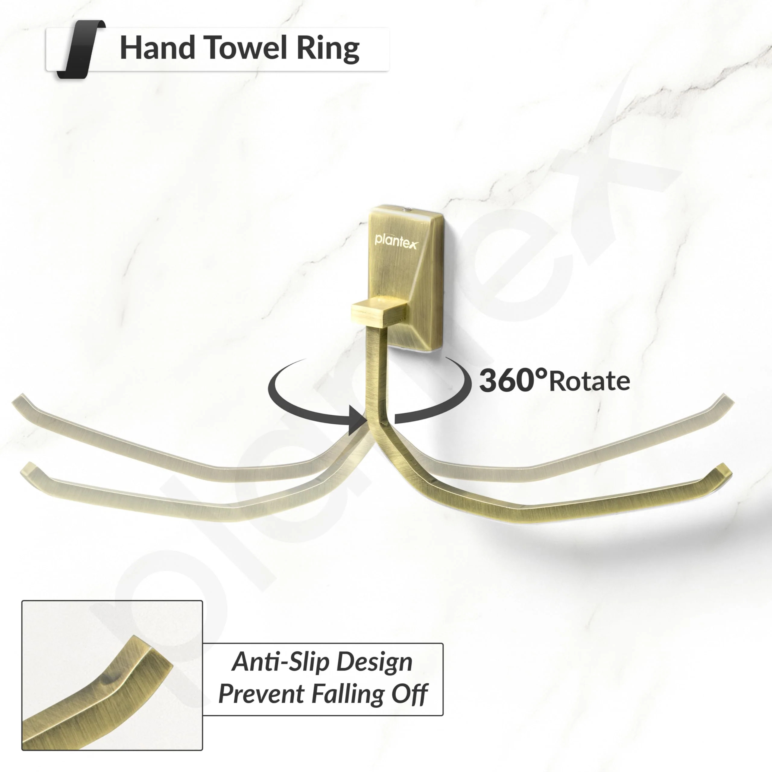 Plantex 304 Stainless Steel Rotatable Towel Hanger for Washbasin/Towel Ring for Bathroom/Towel Hanger/Napkin Holder/Bathroom Accessories - Crystal (Brass Antique) - Image 5