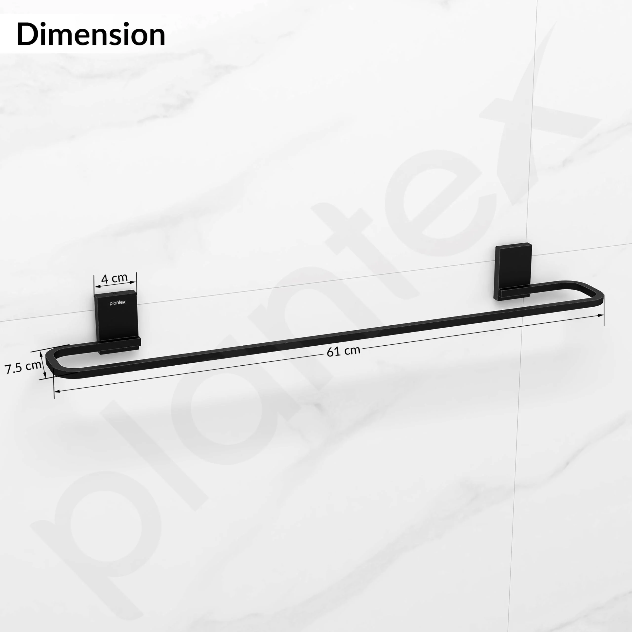 Plantex 304 Stainless Steel Single Towel Rod for Bathroom/Cloth Hanger for Wall/Bathroom Towel Hanger/Bathroom Accessories - Crystal (Black) - Image 5