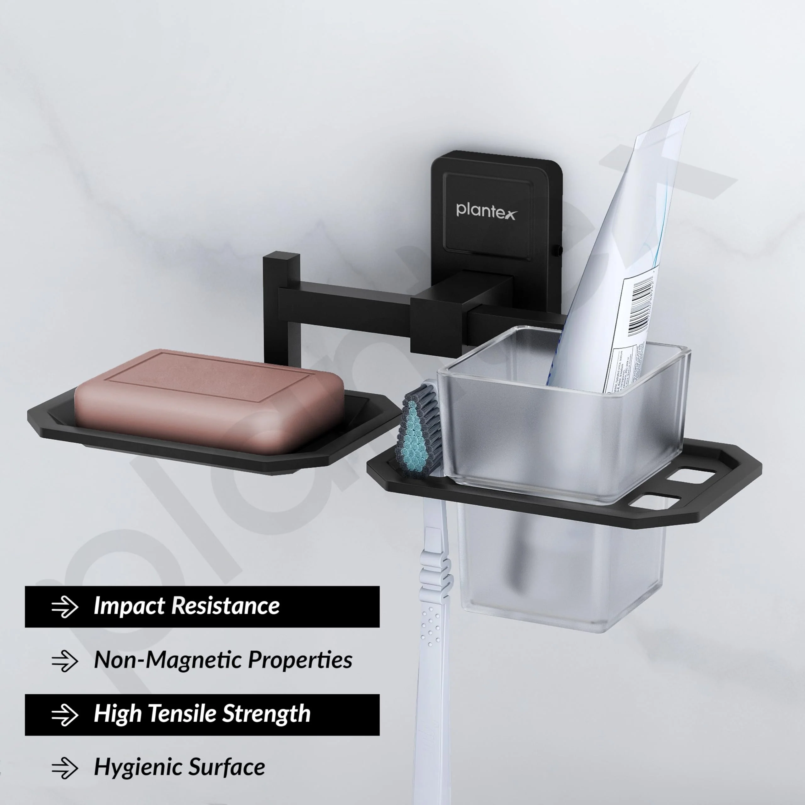 Plantex 304 Stainless Steel Soap and Brush Holder Stand for Bathroom and Wash Basin/Bathroom Accessories Darcy (Black) - Image 3