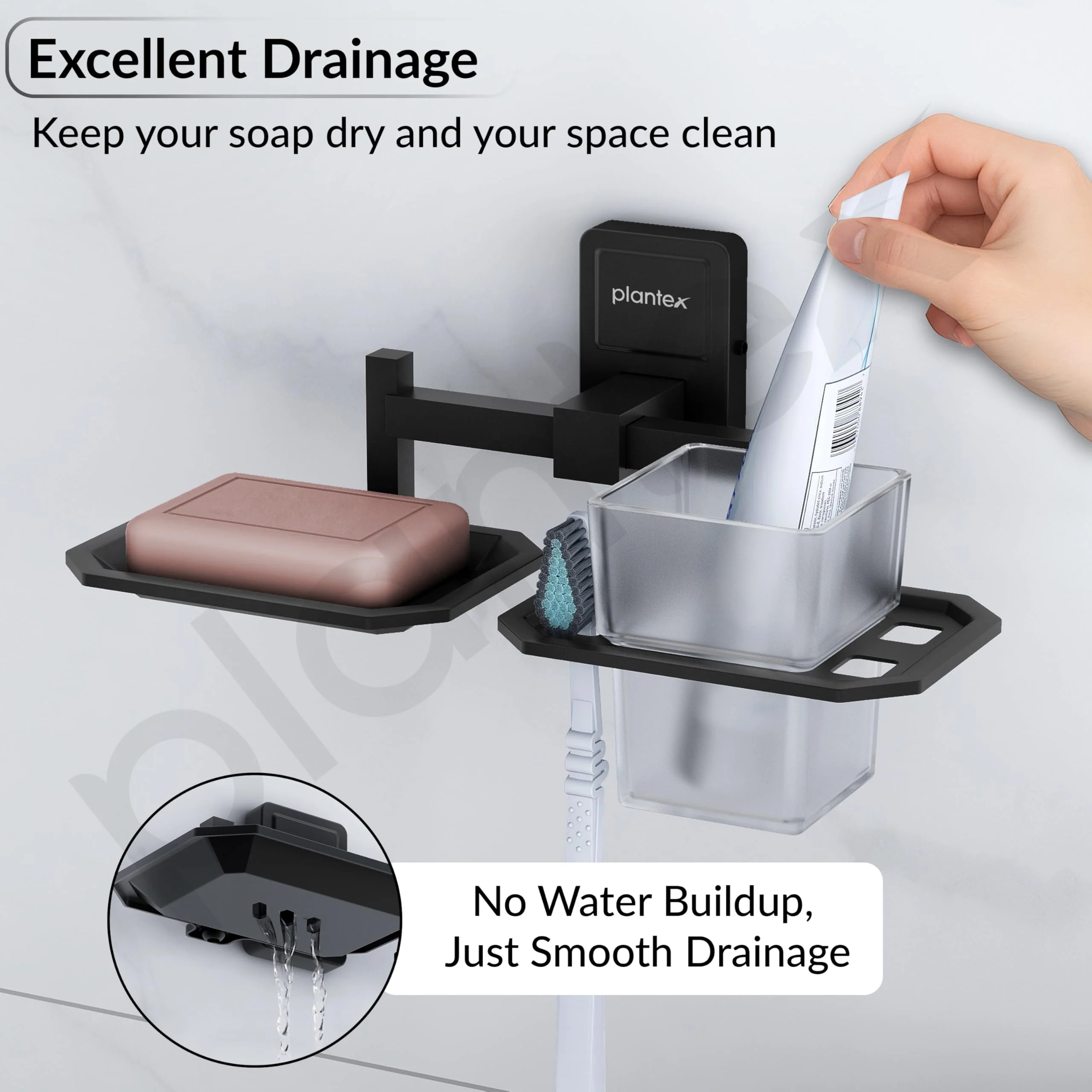 Plantex 304 Stainless Steel Soap and Brush Holder Stand for Bathroom and Wash Basin/Bathroom Accessories Darcy (Black) - Image 6