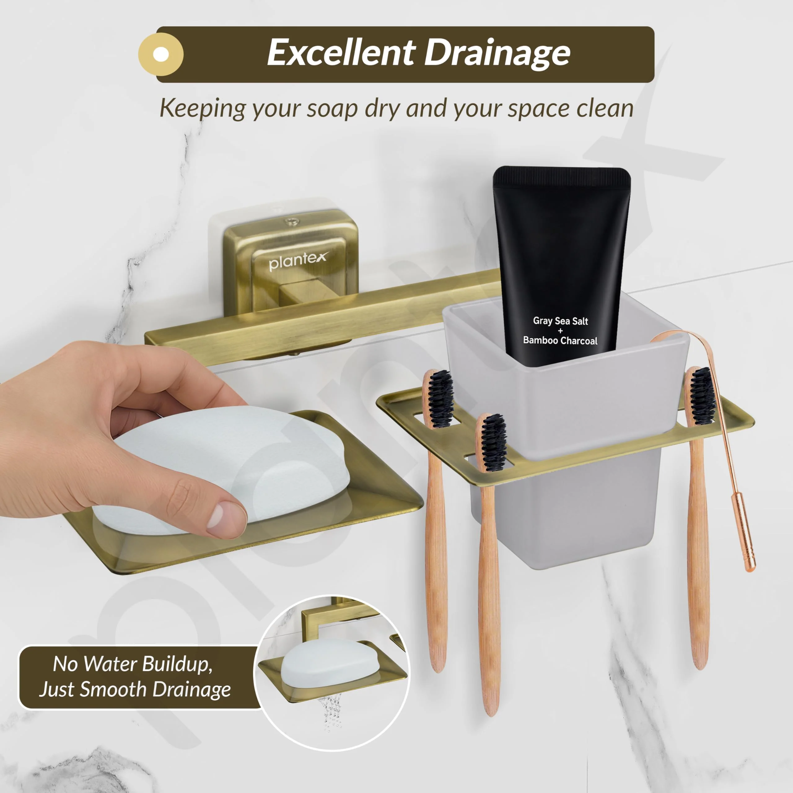 Plantex 304 Stainless Steel Soap Holder/Tumbler Holder/Soap and Brush Holder Stand for Bathroom and Wash Basin Decan (Antique) - Image 6