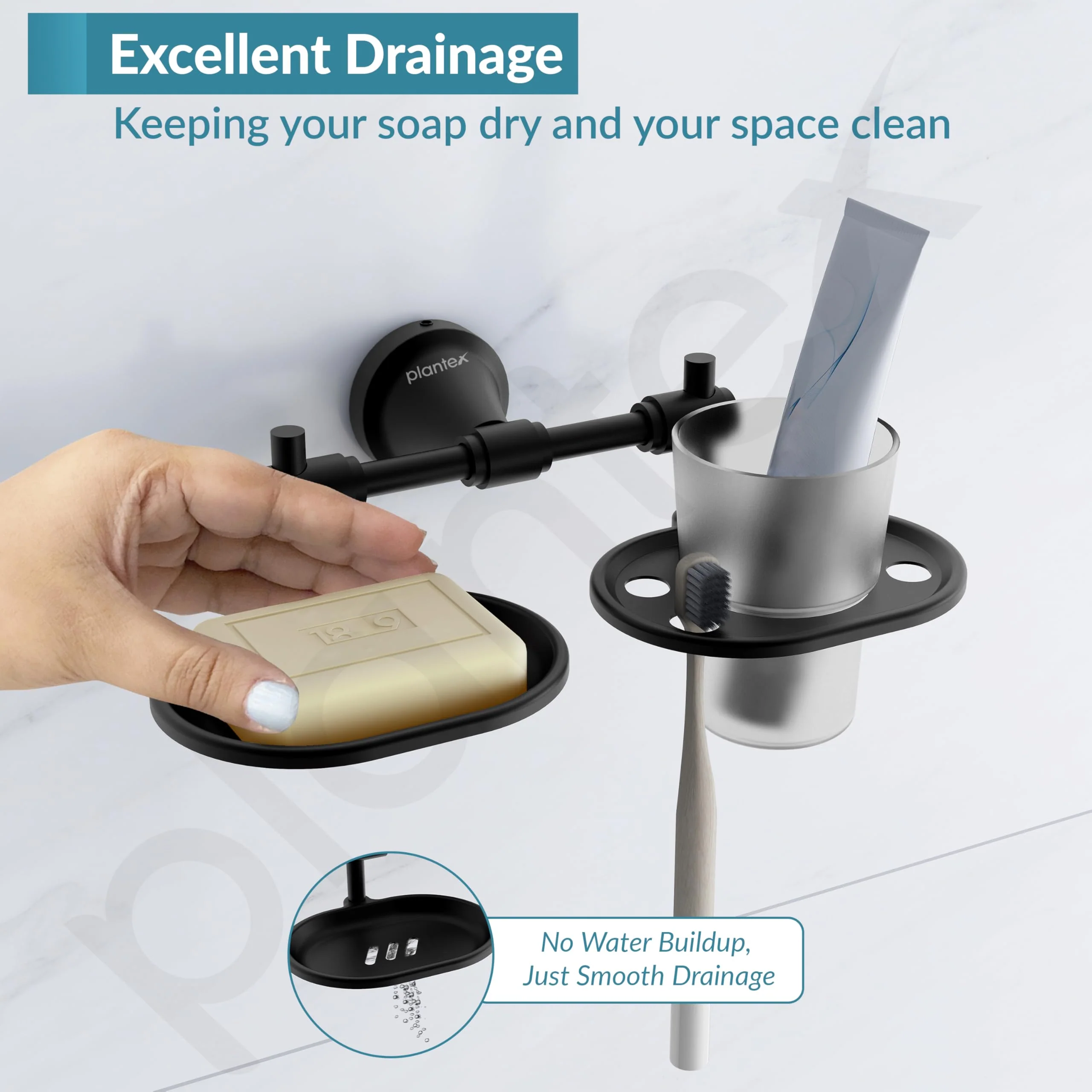 Plantex 304 Stainless Steel Soap with Tumbler Holder/Soap Stand/Soap Holder/Tooth Brush Holder/Bathroom Accessories (Niko - Black) - Image 6