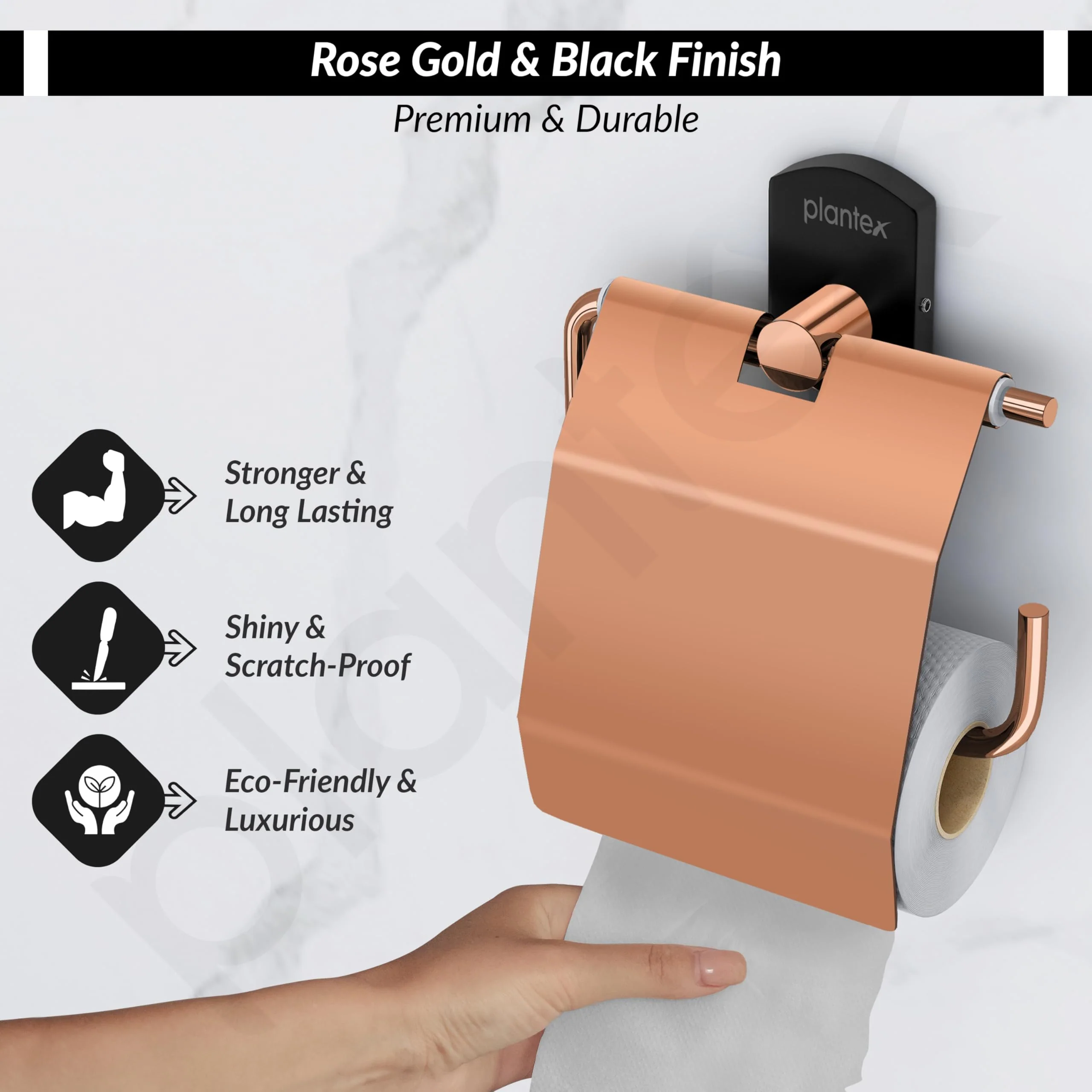 Plantex 304 Stainless Steel Toilet Paper Holder/Tissue Paper Roll Holder for Bathroom/Washroom/Bathroom Accessories -Parv (Rose Gold & Black) - Image 4