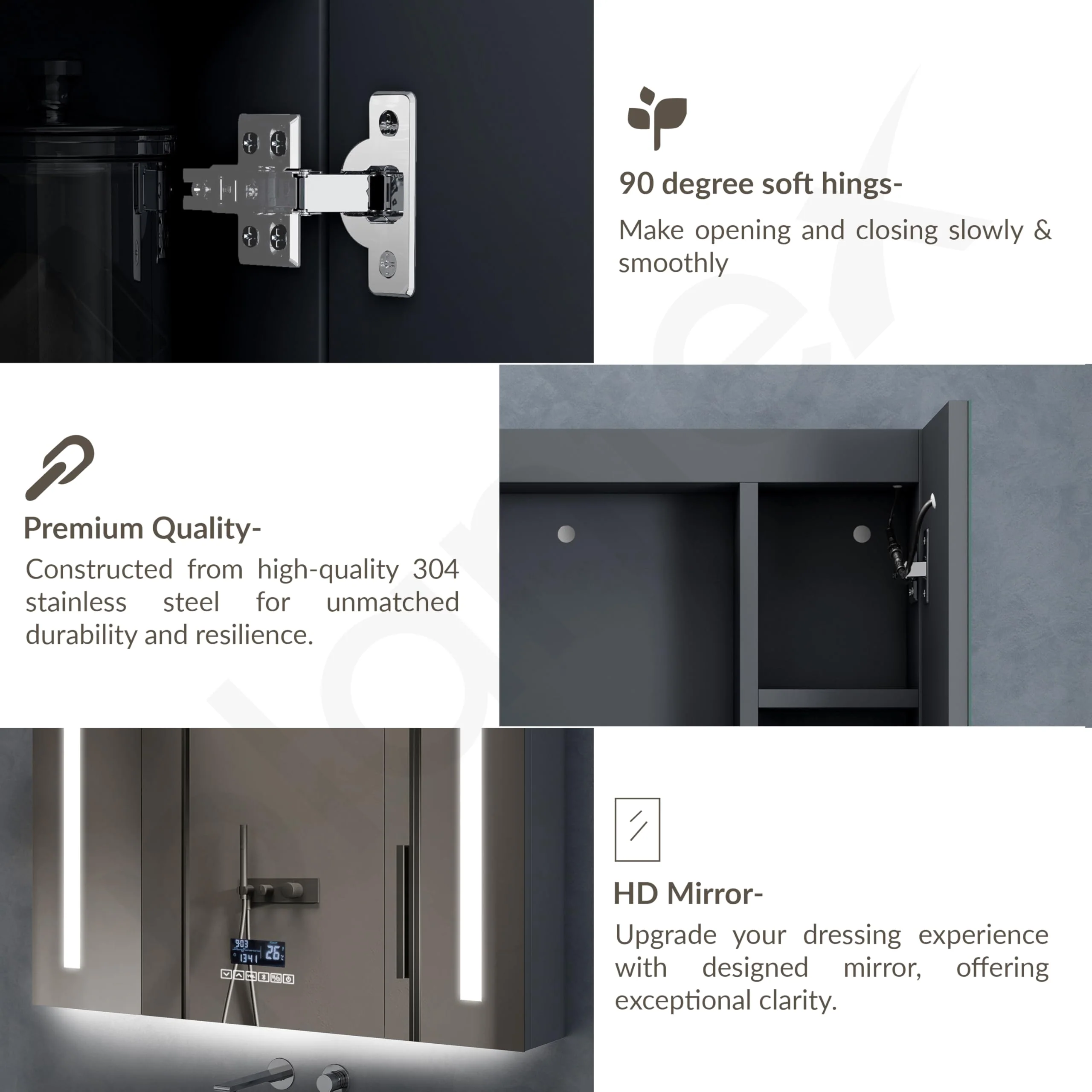 Plantex 32x32 Inch LED Bathroom Mirror Cabinet/SS-304 Grade Luxury Bathroom Organizer with Defogger,Bluetooth & Digital Display/Chrome/Triple Door Bathroom Cabinet - Image 7