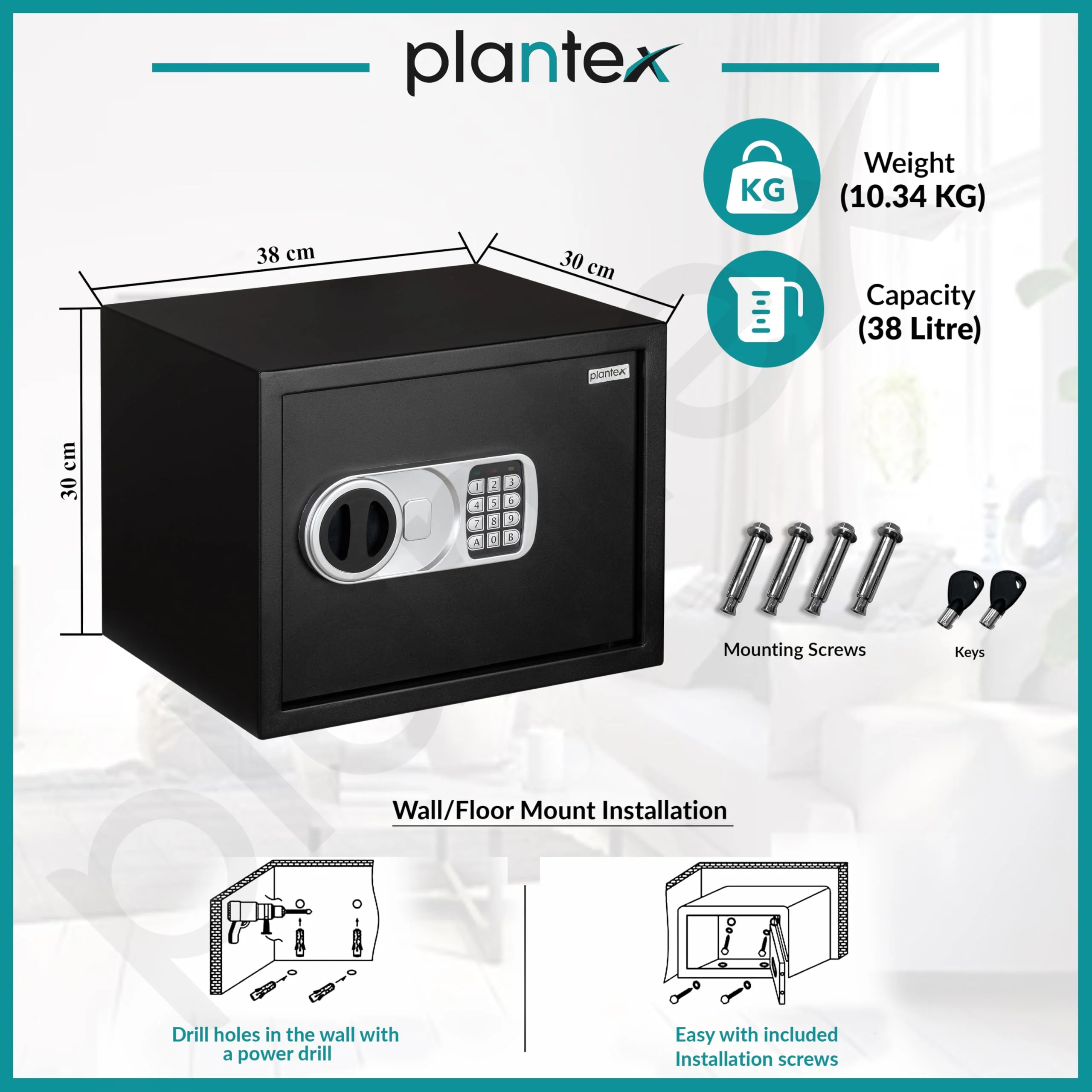 Plantex 38 Litres Safe Locker for Home/Safety Locker Box with Electronic Keypad & Emergency Keys/Master & User Code Access with LED Light/Emergency Key/2 Years Warranty By Plantex - (Black) - Image 3