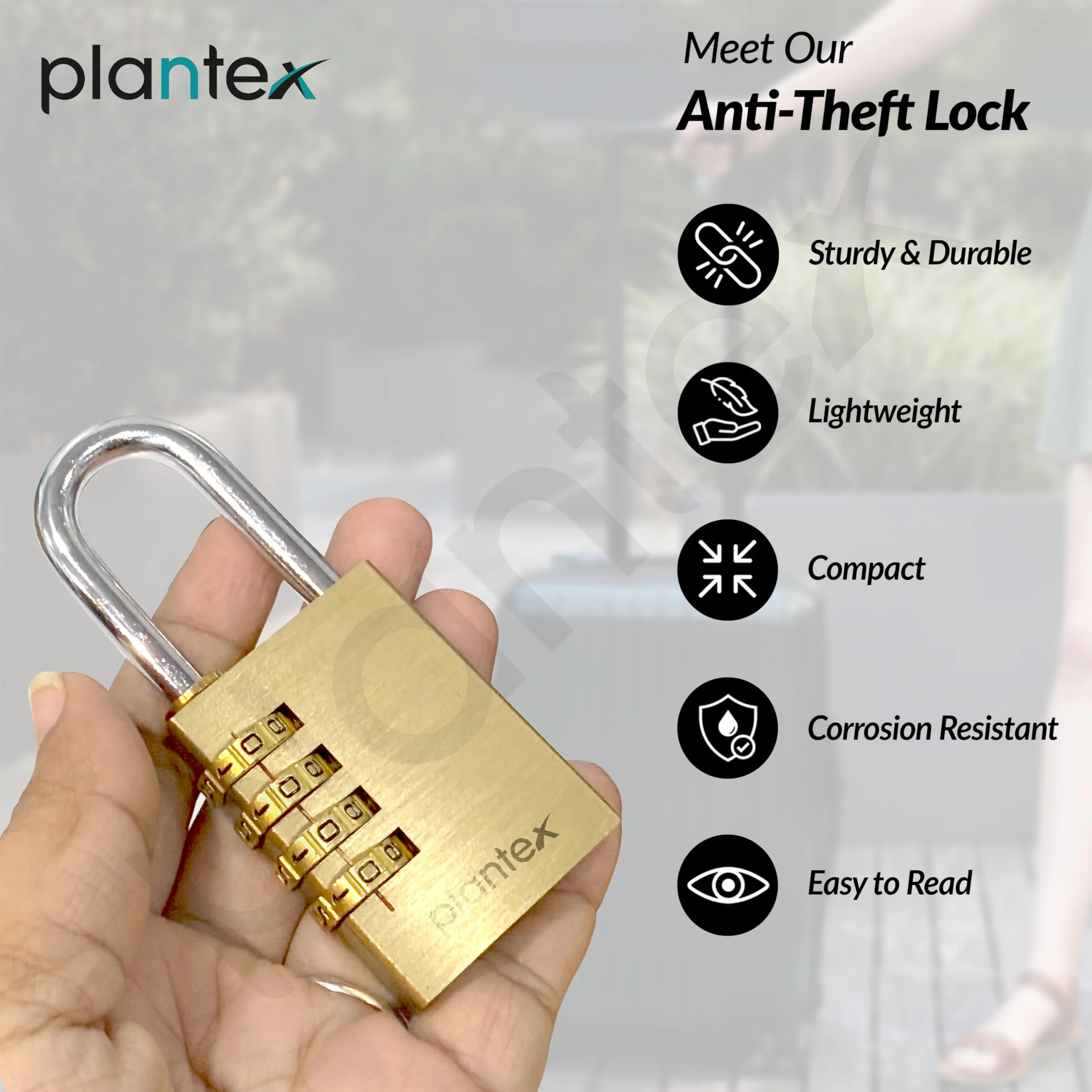 Plantex 4-Digit Code Combination Brass Lock/Number Lock/Portable Luggage Locks for Briefcase/Laptop Bags - Pack of 1 (Medium, Brass Antique) - Image 2