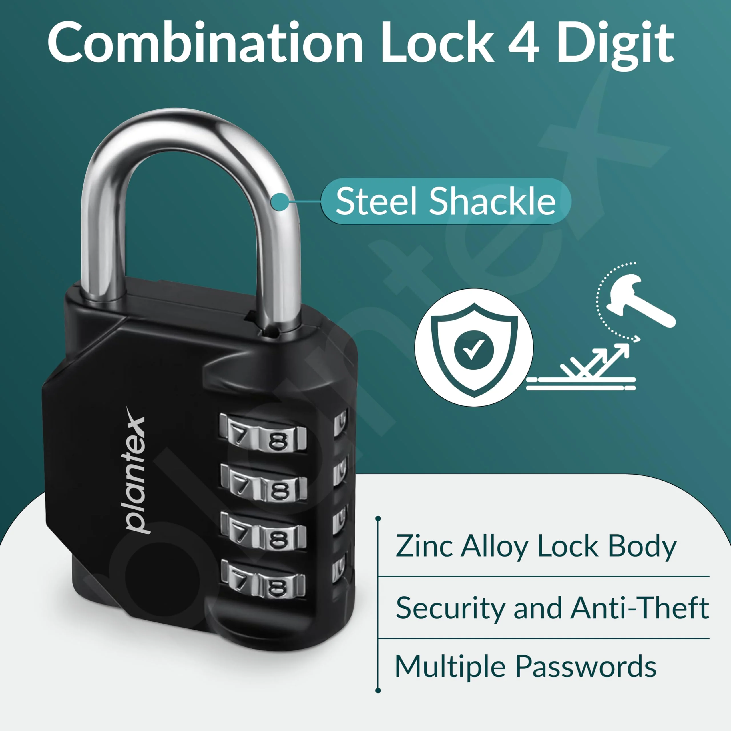 Plantex 4-Digit Code Combination Door Locks/Number Lock/Portable Luggage Lock/Travel Lock for Briefcase/Laptop Bags - Pack of 1 (Black) - Image 2