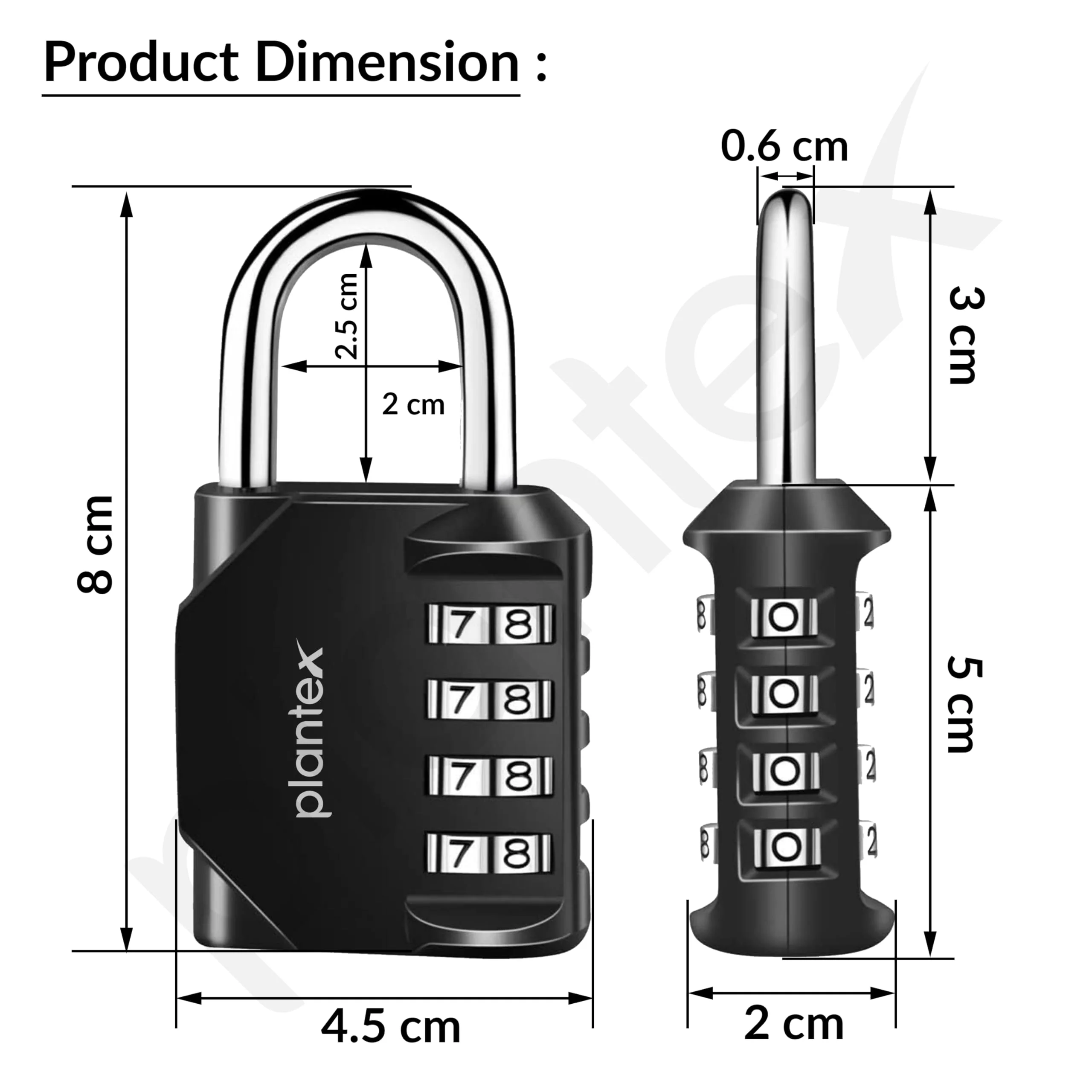 Plantex 4-Digit Code Combination Door Locks/Number Lock/Portable Luggage Lock/Travel Lock for Briefcase/Laptop Bags - Pack of 1 (Black) - Image 3
