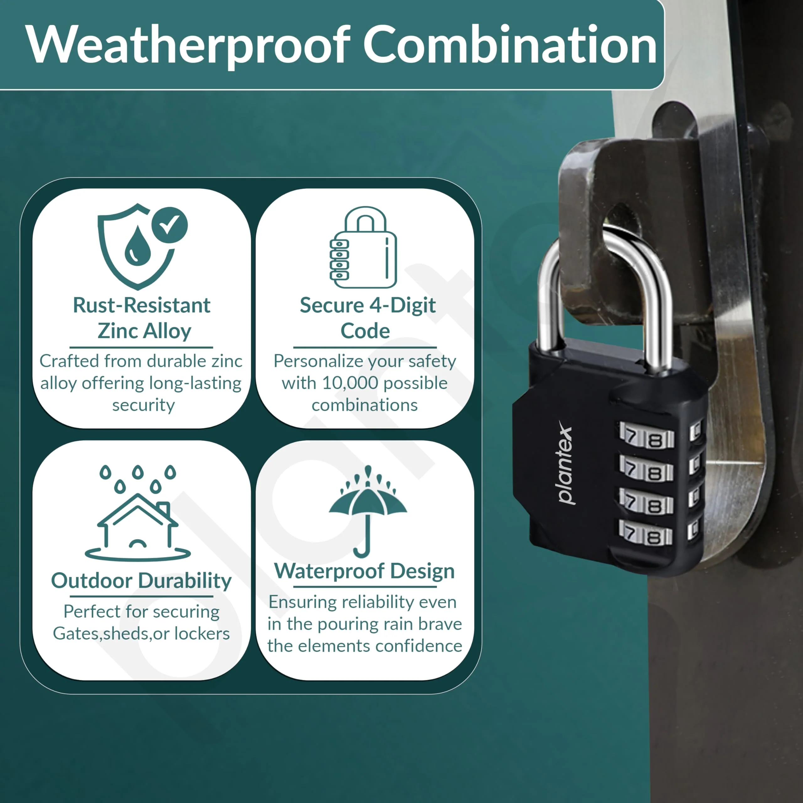 Plantex 4-Digit Code Combination Door Locks/Number Lock/Portable Luggage Lock/Travel Lock for Briefcase/Laptop Bags - Pack of 1 (Black) - Image 4
