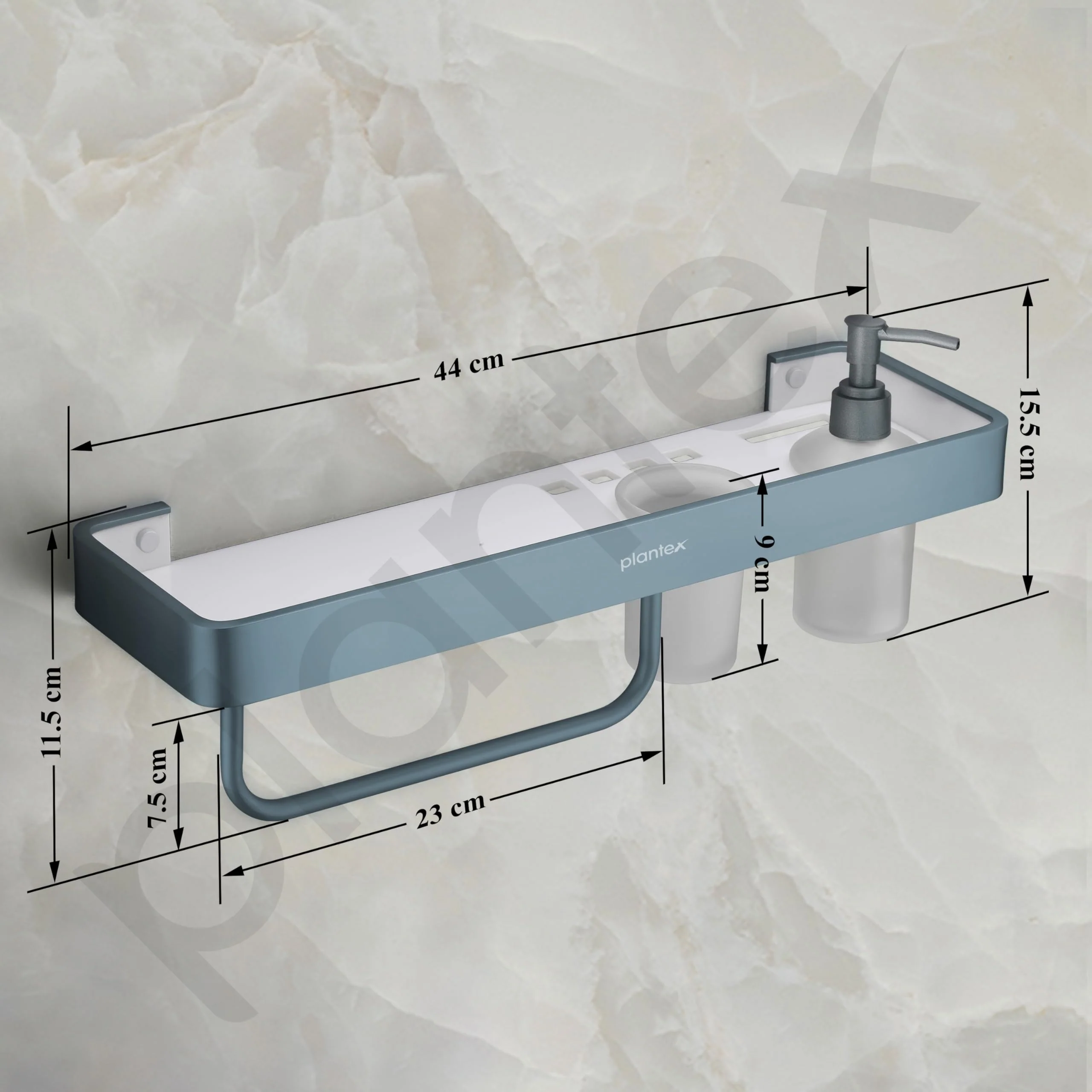Plantex 4in1 Shelf for Bathroom/Aluminium and Acrylic Shelf with Tumbler Holder, Liquid Soap Dispenser and Napkin Holder for Home/Office/Hotel - Pack of 1 (Grey and Milky White) - Image 3