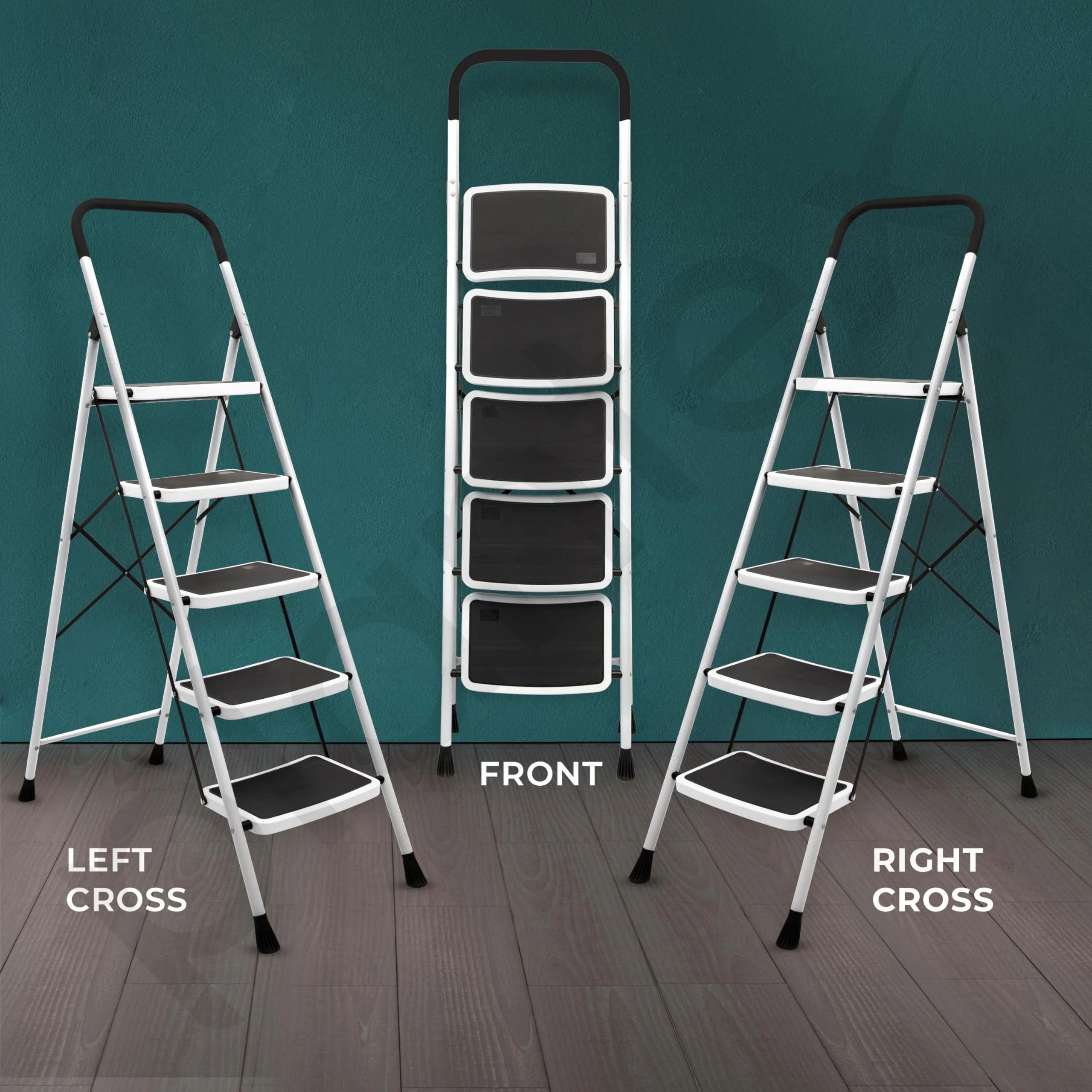 Plantex 5 Step Foldable Ladder for Home Use/Steel Ladder with Anti-Slip Shoes/Step Ladder with Double-Grip Technology(White & Black) - Image 7