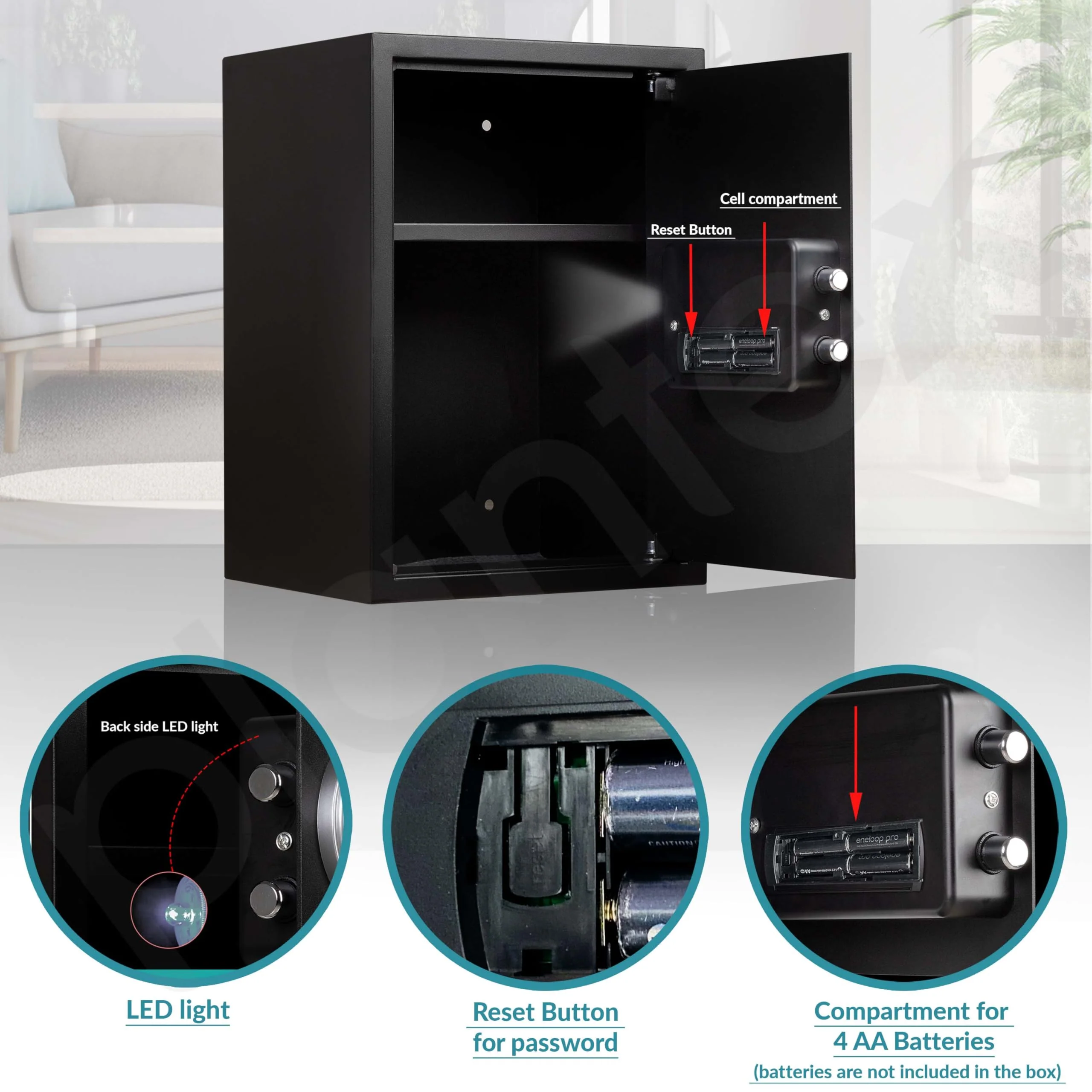 Plantex 56 Litres Safe Locker for Home/Safety Locker Box with Electronic Keypad & Emergency Keys/Master & User Code Access with LED Light/Tijori Box/2 Years Warranty By Plantex - Black - Image 6