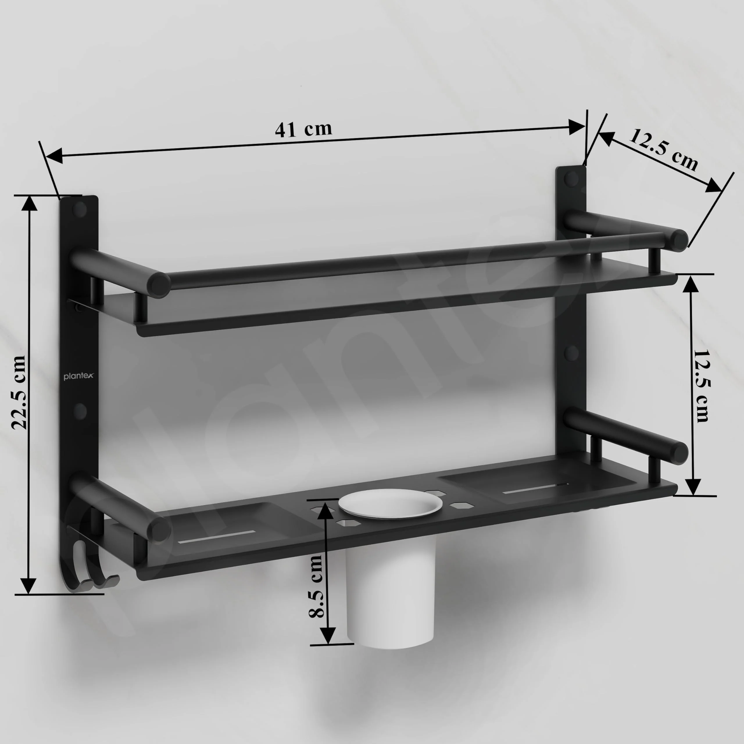 Plantex 5in1 Bathroom Organiser Without Drill/Stainless Steel Bathroom Shelf/Rack with Steel Soap Stand for Wall/Tumbler/Brush Holder/Bathroom Fittings Accessories Set (Black) - Image 3