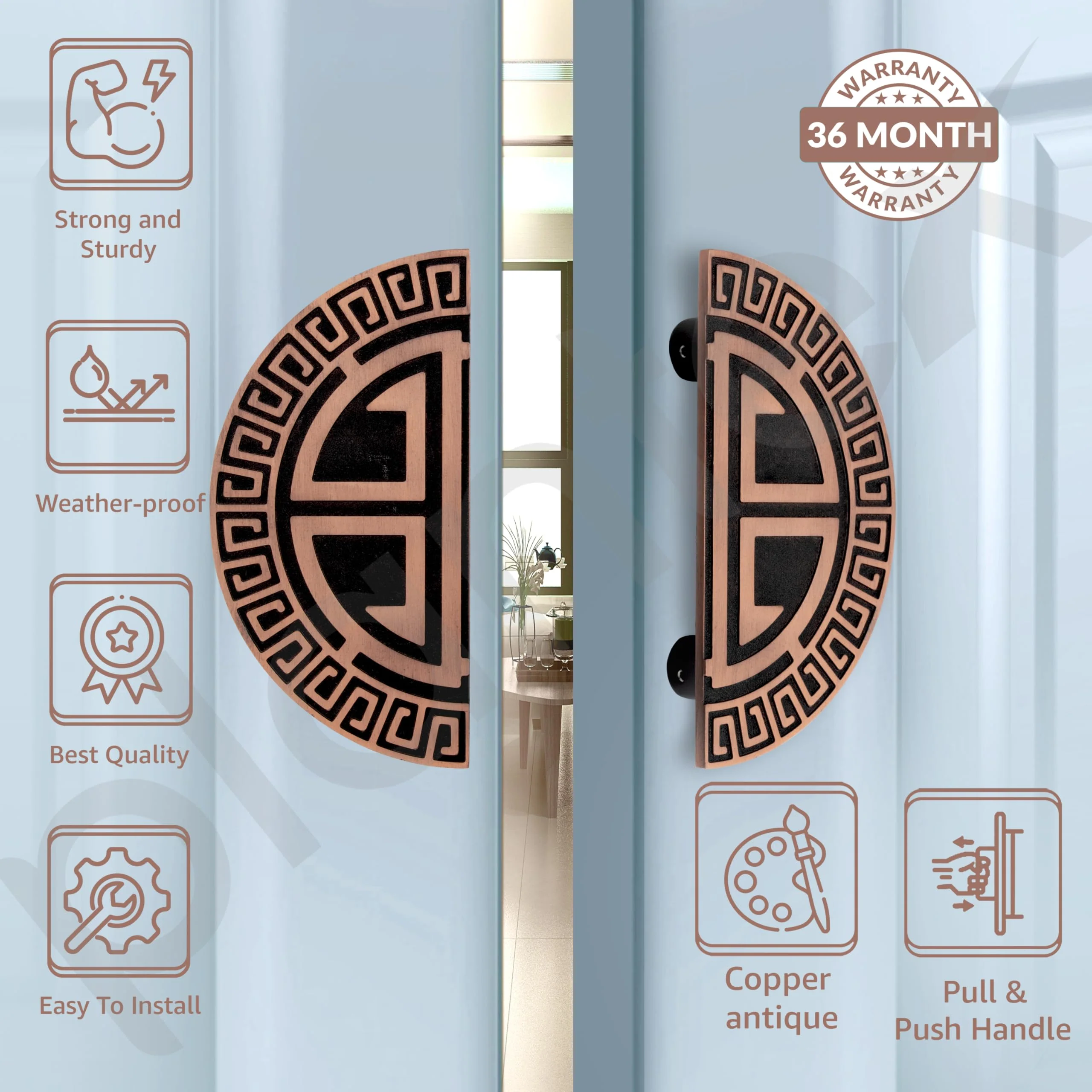 Plantex 6 Inch Aluminium Door Handle - Pull-Push Main Door Accessory (Pack of 1, Copper Antique) - Image 2